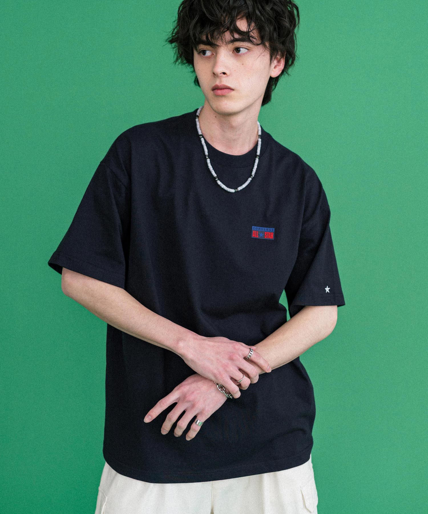 ロッキーモンロー Rocky Monroe CONVERSE コンバース ロゴT 半袖 メンズ カットソー Tシャツ プレートロゴ オーバーサイズ ルーズ リラックス カジュアル ストリート 15723 （49.ブラック） 49.ブラック