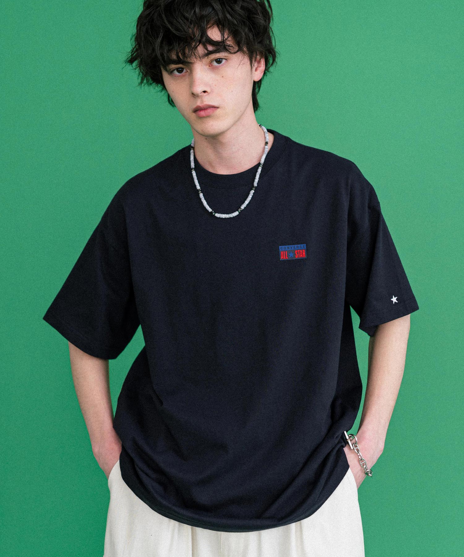 ロッキーモンロー Rocky Monroe CONVERSE コンバース ロゴT 半袖 メンズ カットソー Tシャツ プレートロゴ オーバーサイズ ルーズ リラックス カジュアル ストリート 15723 （49.ブラック） 49.ブラック
