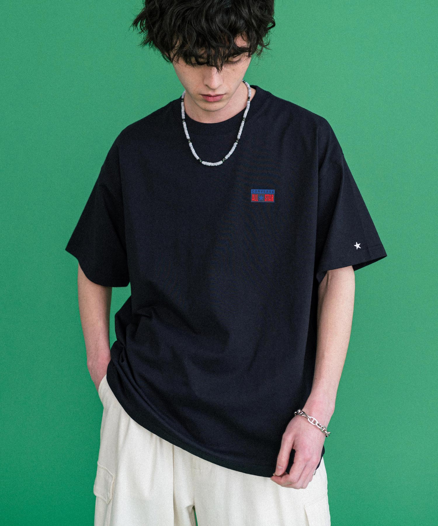 ロッキーモンロー Rocky Monroe CONVERSE コンバース ロゴT 半袖 メンズ カットソー Tシャツ プレートロゴ オーバーサイズ ルーズ リラックス カジュアル ストリート 15723 （49.ブラック） 49.ブラック