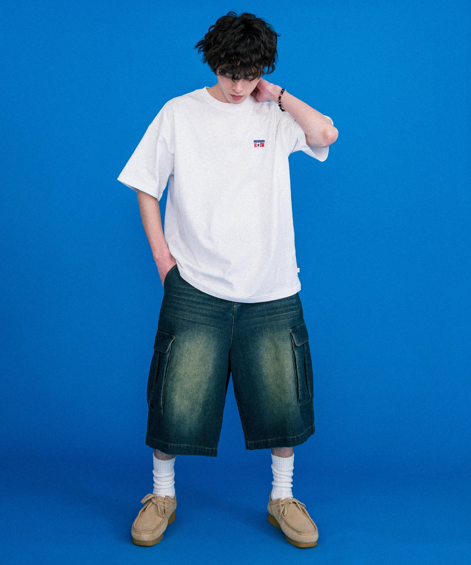 ロッキーモンロー Rocky Monroe CONVERSE コンバース ロゴT 半袖 メンズ カットソー Tシャツ プレートロゴ オーバーサイズ ルーズ リラックス カジュアル ストリート 15723 （49.ブラック） 49.ブラック