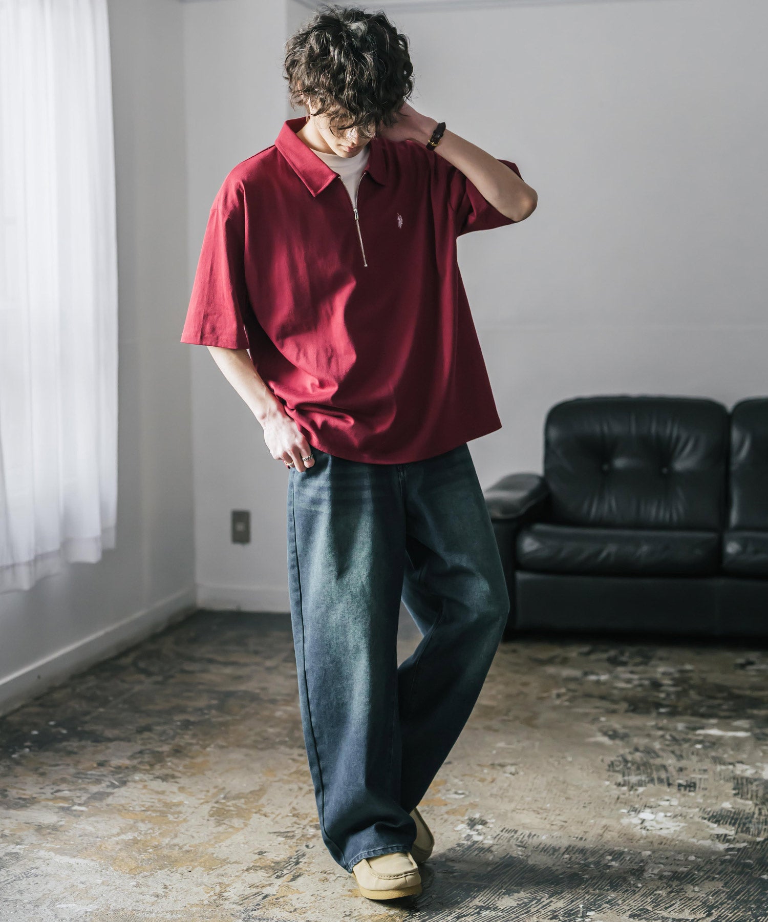 ロッキーモンロー Rocky Monroe U.S. POLO ASSN. ポロシャツ ハーフジップ 半袖 メンズ レディース 新色追加 天竺 ロゴ刺繍 無地 クレリック ゴルフ 別注コラボ 15426 （ワイン） ワイン