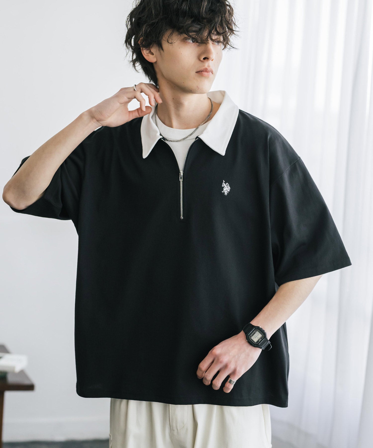 ロッキーモンロー Rocky Monroe U.S. POLO ASSN. ポロシャツ ハーフジップ 半袖 メンズ レディース 新色追加 天竺 ロゴ刺繍 無地 クレリック ゴルフ 別注コラボ 15426 （ワイン） ワイン