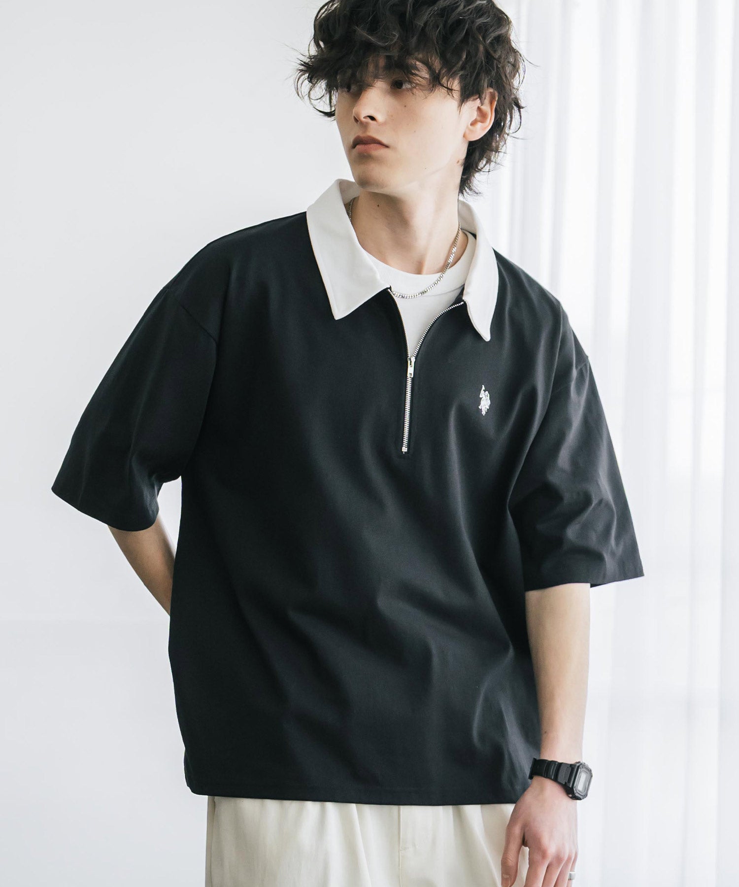 ロッキーモンロー Rocky Monroe U.S. POLO ASSN. ポロシャツ ハーフジップ 半袖 メンズ レディース 新色追加 天竺 ロゴ刺繍 無地 クレリック ゴルフ 別注コラボ 15426 （ワイン） ワイン