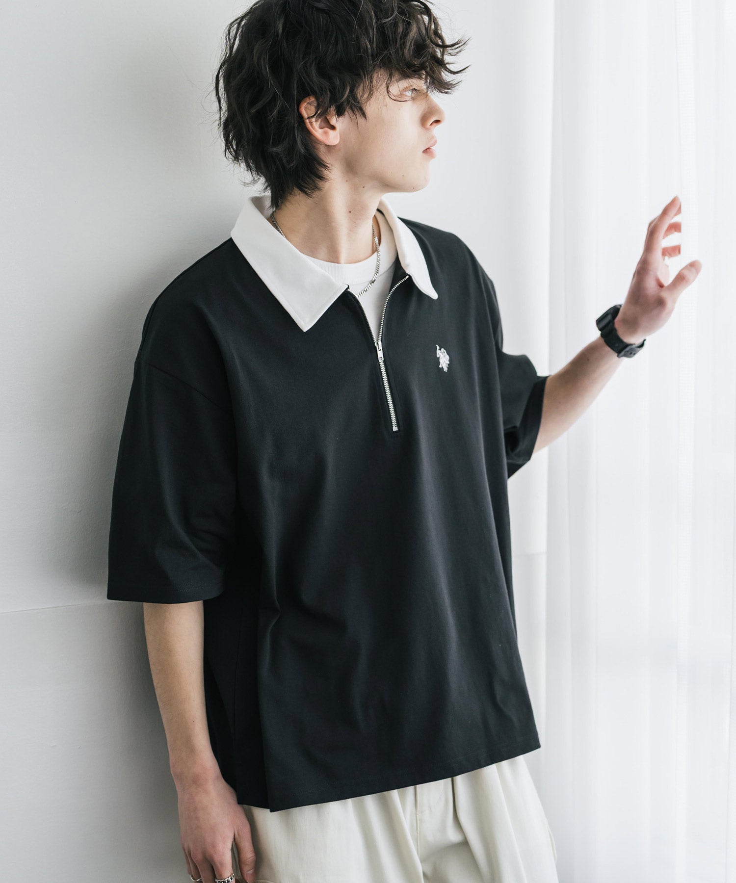 ロッキーモンロー Rocky Monroe U.S. POLO ASSN. ポロシャツ ハーフジップ 半袖 メンズ レディース 新色追加 天竺 ロゴ刺繍 無地 クレリック ゴルフ 別注コラボ 15426 （ワイン） ワイン