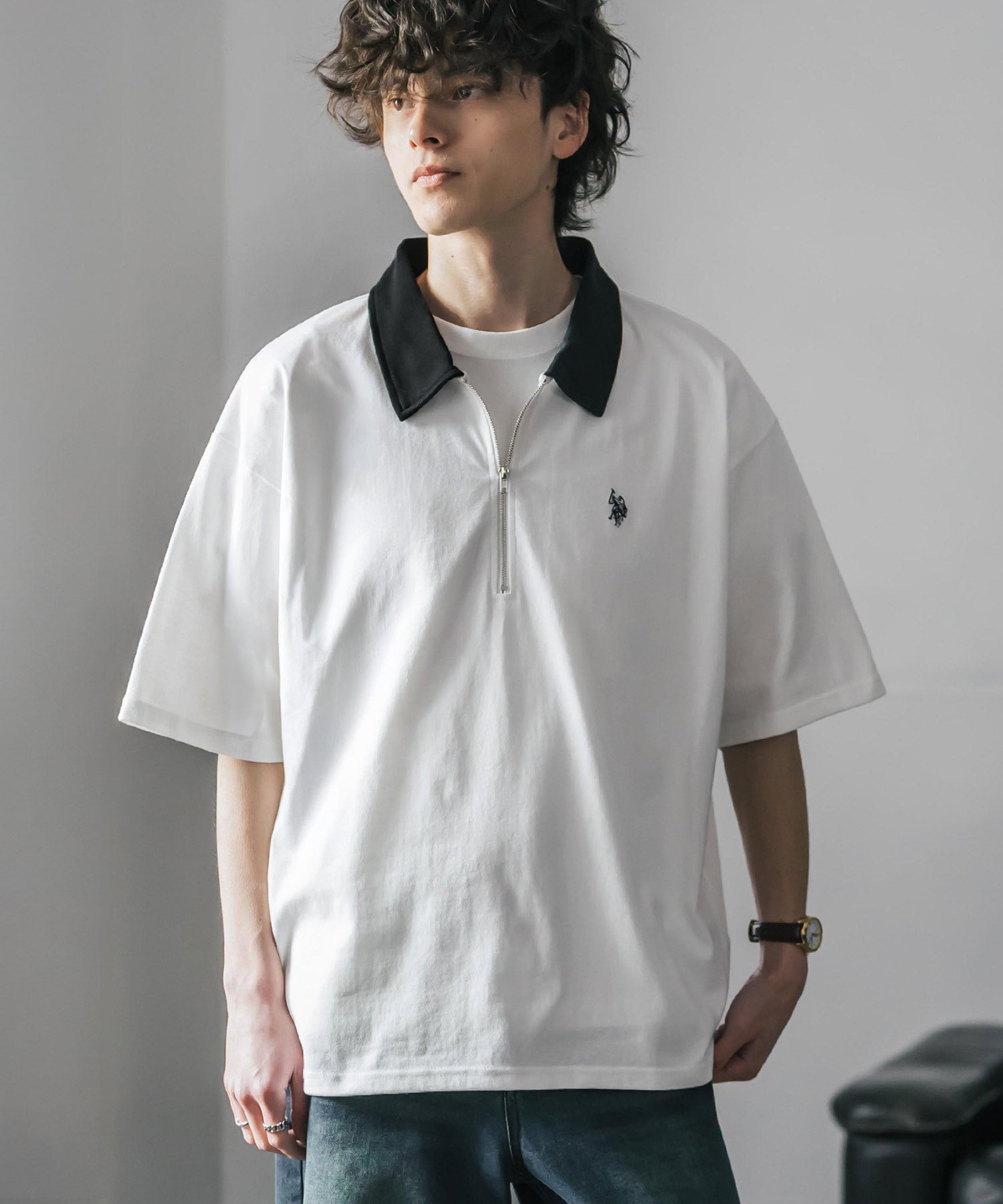 ロッキーモンロー Rocky Monroe U.S. POLO ASSN. ポロシャツ ハーフジップ 半袖 メンズ レディース 新色追加 天竺 ロゴ刺繍 無地 クレリック ゴルフ 別注コラボ 15426 （ワイン） ワイン