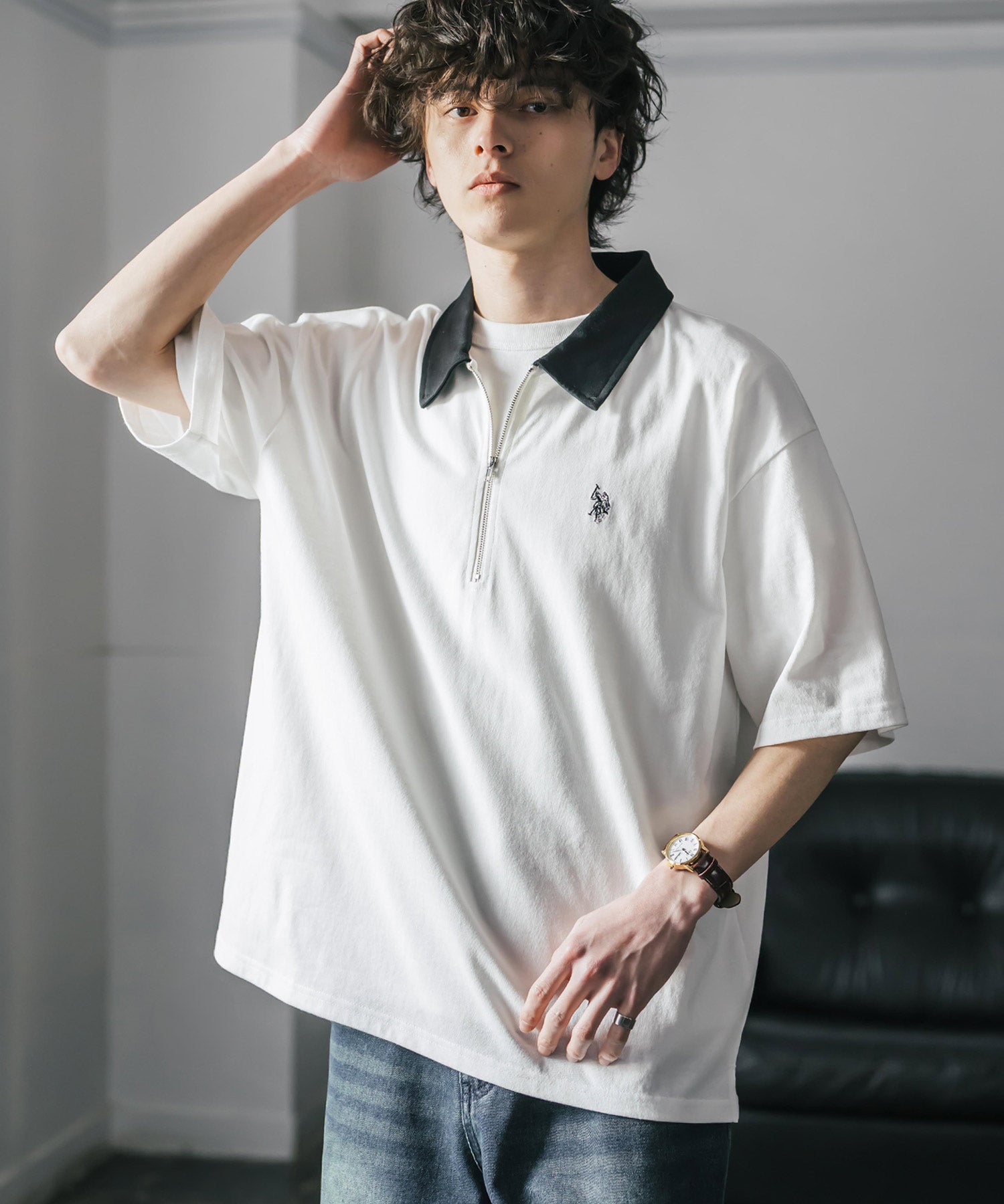 ロッキーモンロー Rocky Monroe U.S. POLO ASSN. ポロシャツ ハーフジップ 半袖 メンズ レディース 新色追加 天竺 ロゴ刺繍 無地 クレリック ゴルフ 別注コラボ 15426 （ワイン） ワイン