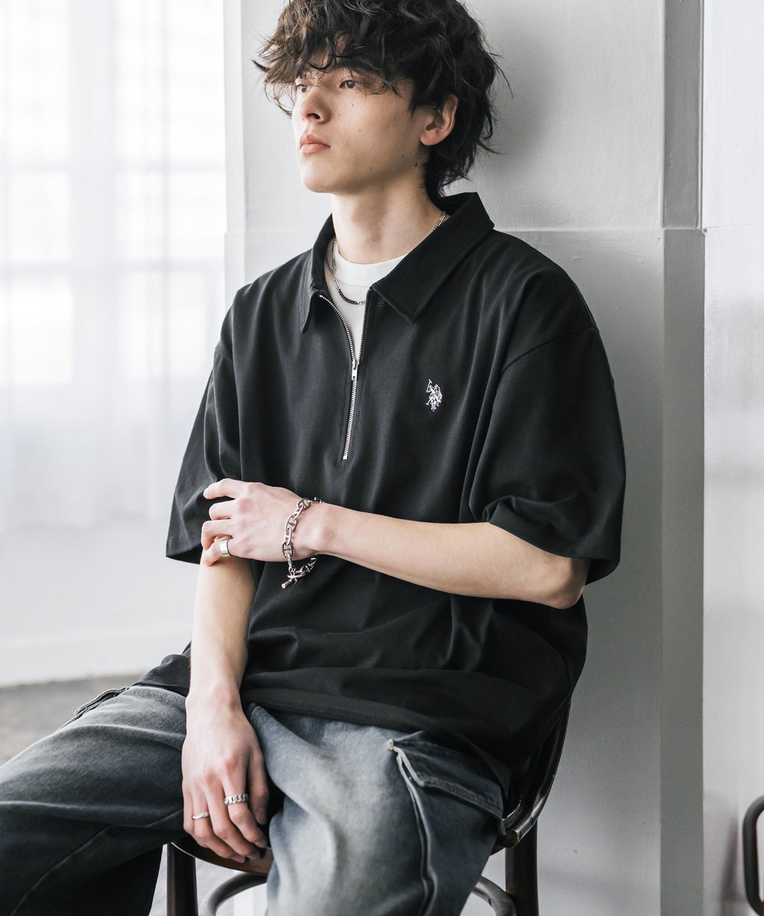 ロッキーモンロー Rocky Monroe U.S. POLO ASSN. ポロシャツ ハーフジップ 半袖 メンズ レディース 新色追加 天竺 ロゴ刺繍 無地 クレリック ゴルフ 別注コラボ 15426 （ワイン） ワイン