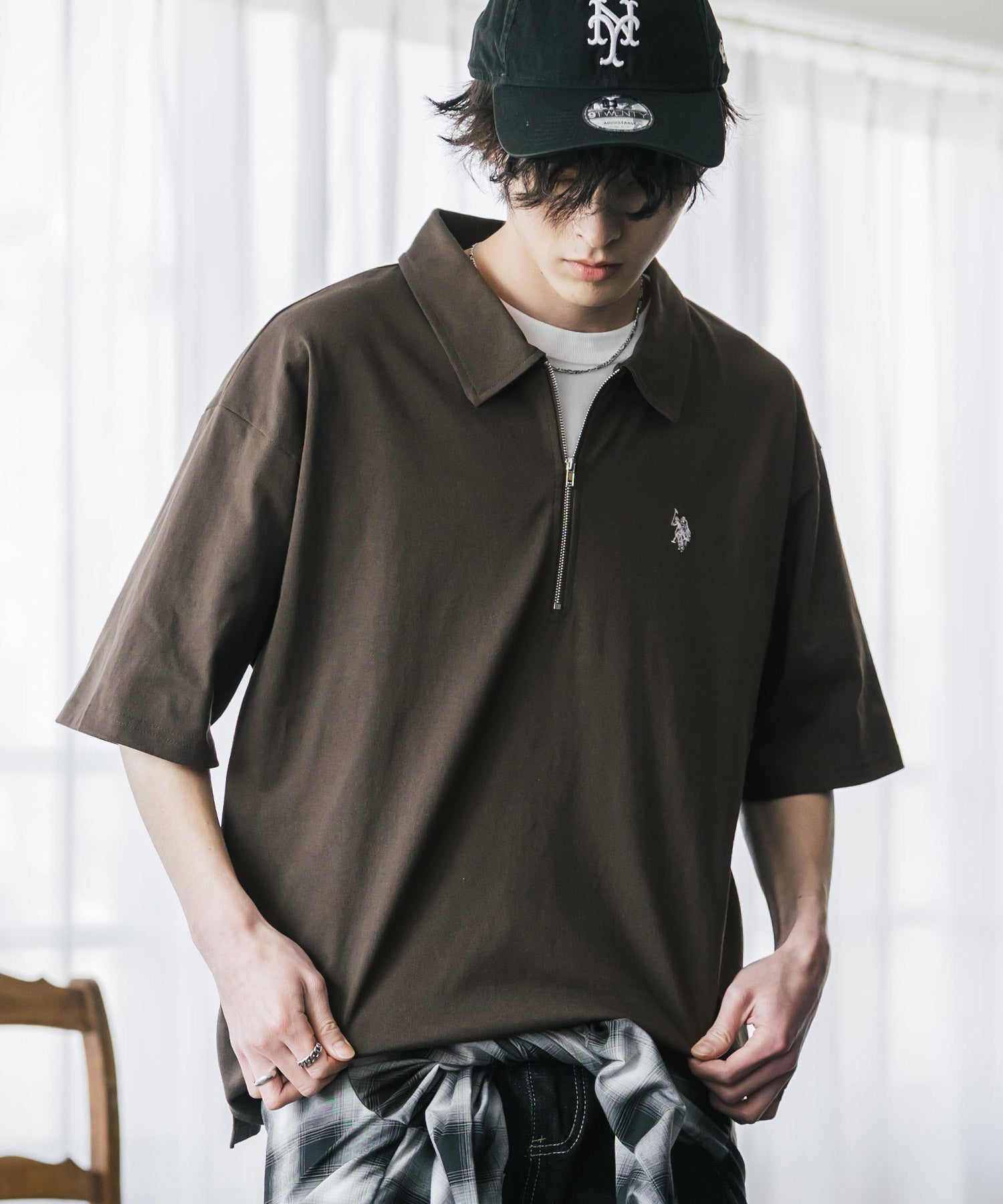 ロッキーモンロー Rocky Monroe U.S. POLO ASSN. ポロシャツ ハーフジップ 半袖 メンズ レディース 新色追加 天竺 ロゴ刺繍 無地 クレリック ゴルフ 別注コラボ 15426 （ブラウン） ブラウン