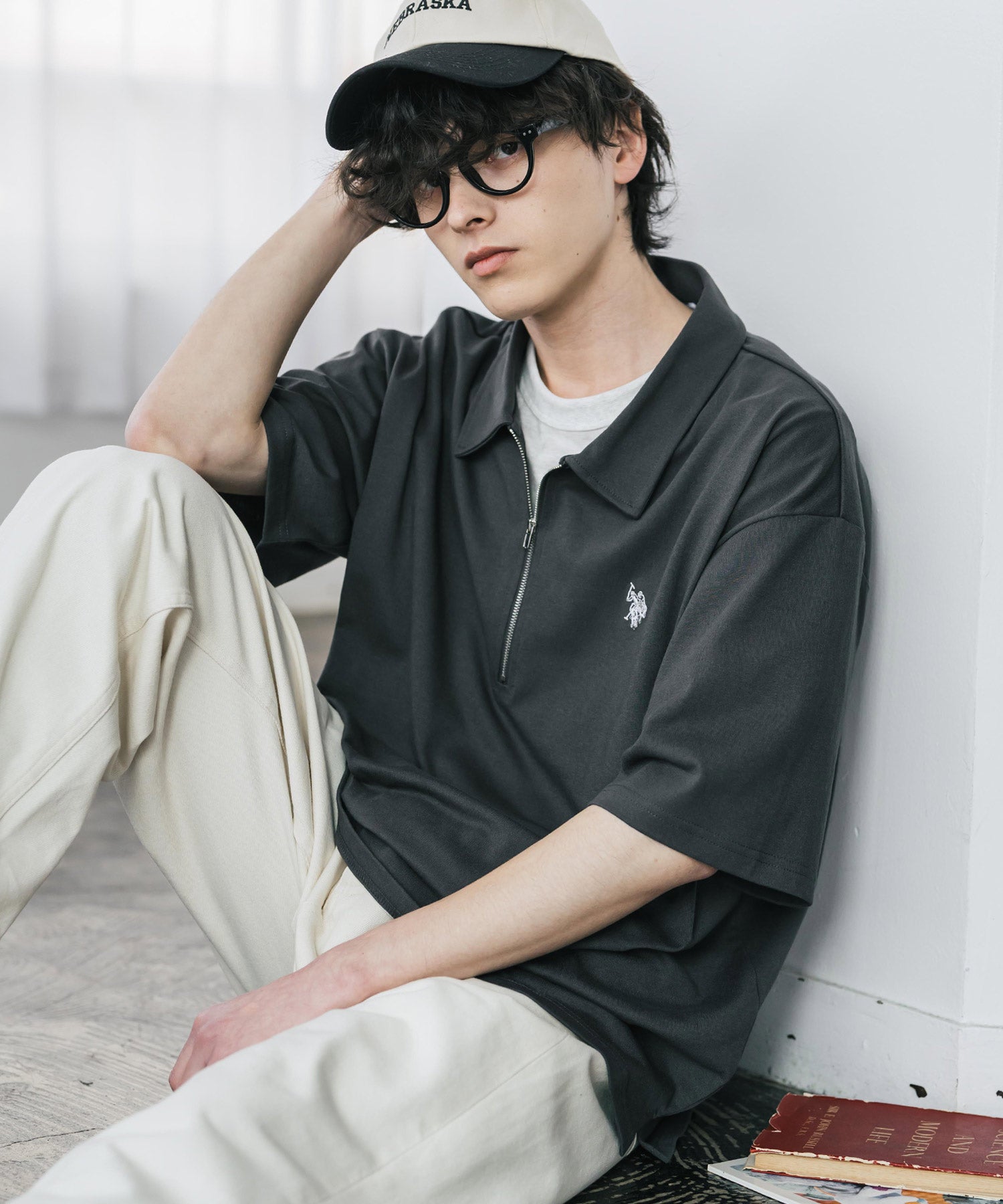 ロッキーモンロー Rocky Monroe U.S. POLO ASSN. ポロシャツ ハーフジップ 半袖 メンズ レディース 新色追加 天竺 ロゴ刺繍 無地 クレリック ゴルフ 別注コラボ 15426 （チャコール） チャコール