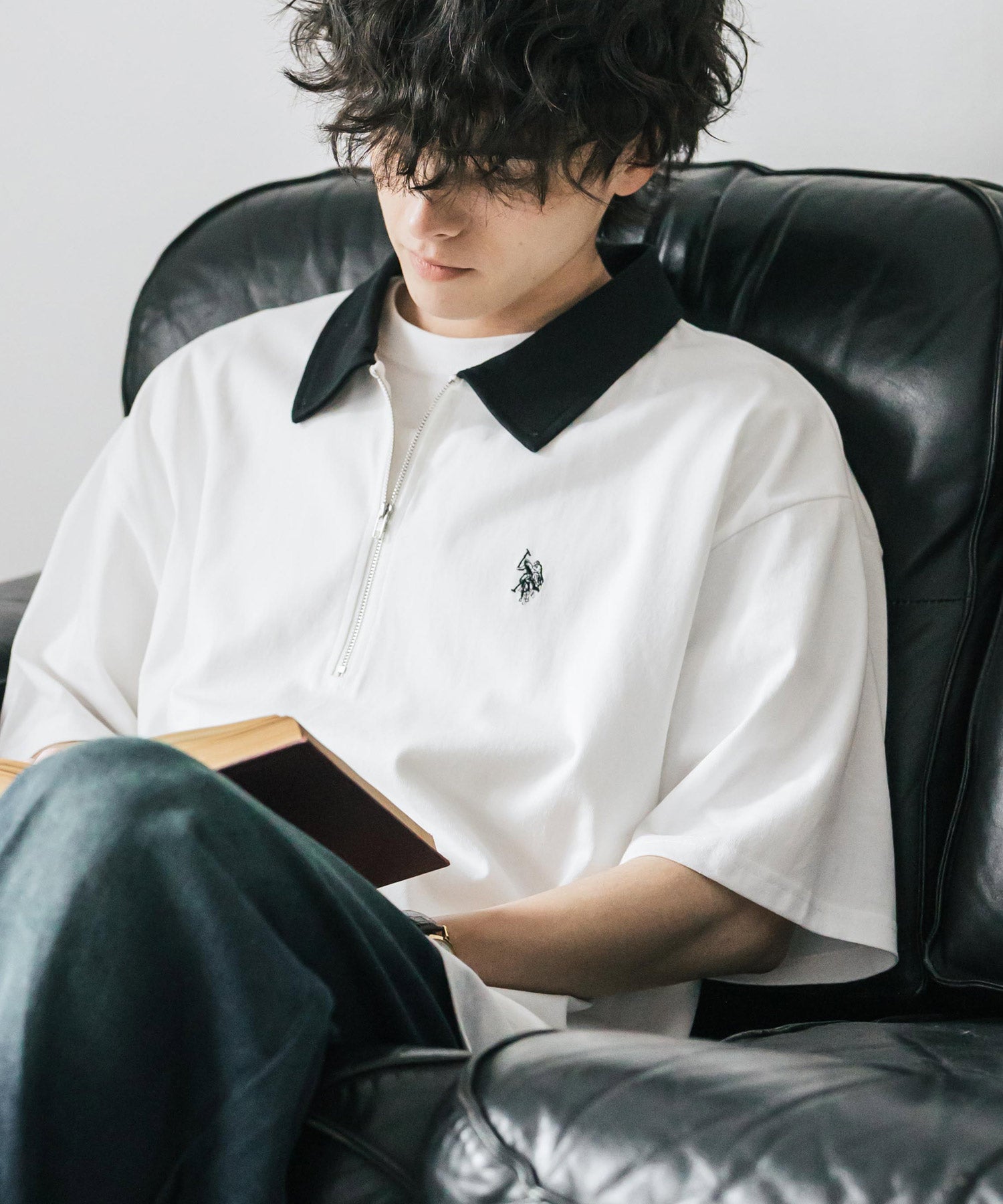 ロッキーモンロー Rocky Monroe U.S. POLO ASSN. ポロシャツ ハーフジップ 半袖 メンズ レディース 新色追加 天竺 ロゴ刺繍 無地 クレリック ゴルフ 別注コラボ 15426 （ホワイト×ブラック(クレリック)） ホワイト×ブラック(クレリック)