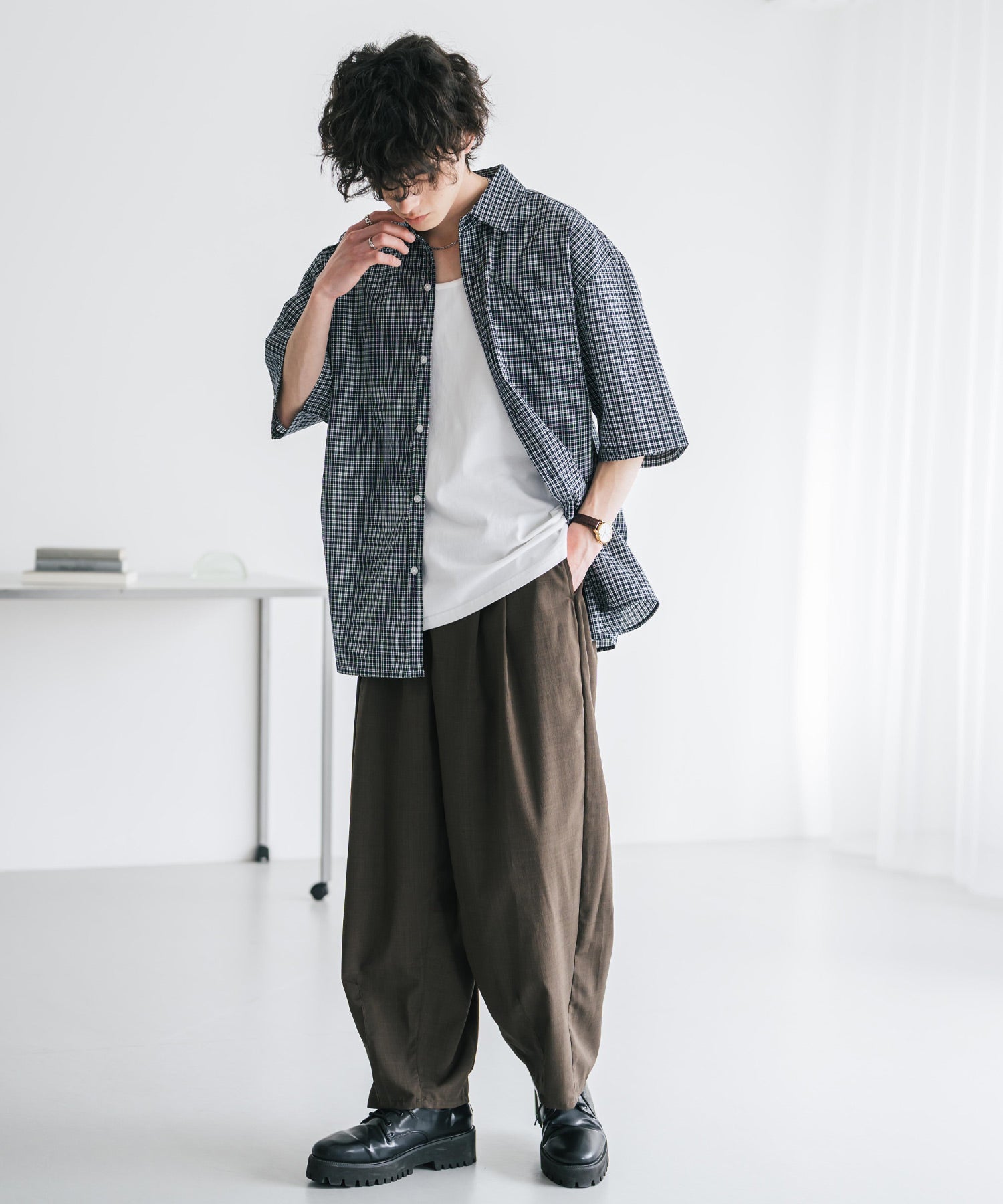 ロッキーモンロー Rocky Monroe バルーンパンツ カーブ バレル 接触冷感 メンズ ワイド イージー テーパード リラックス タック リネンライク 吸水速乾 ストレッチ ひんやり 軽い 15481 （ブラウン） ブラウン