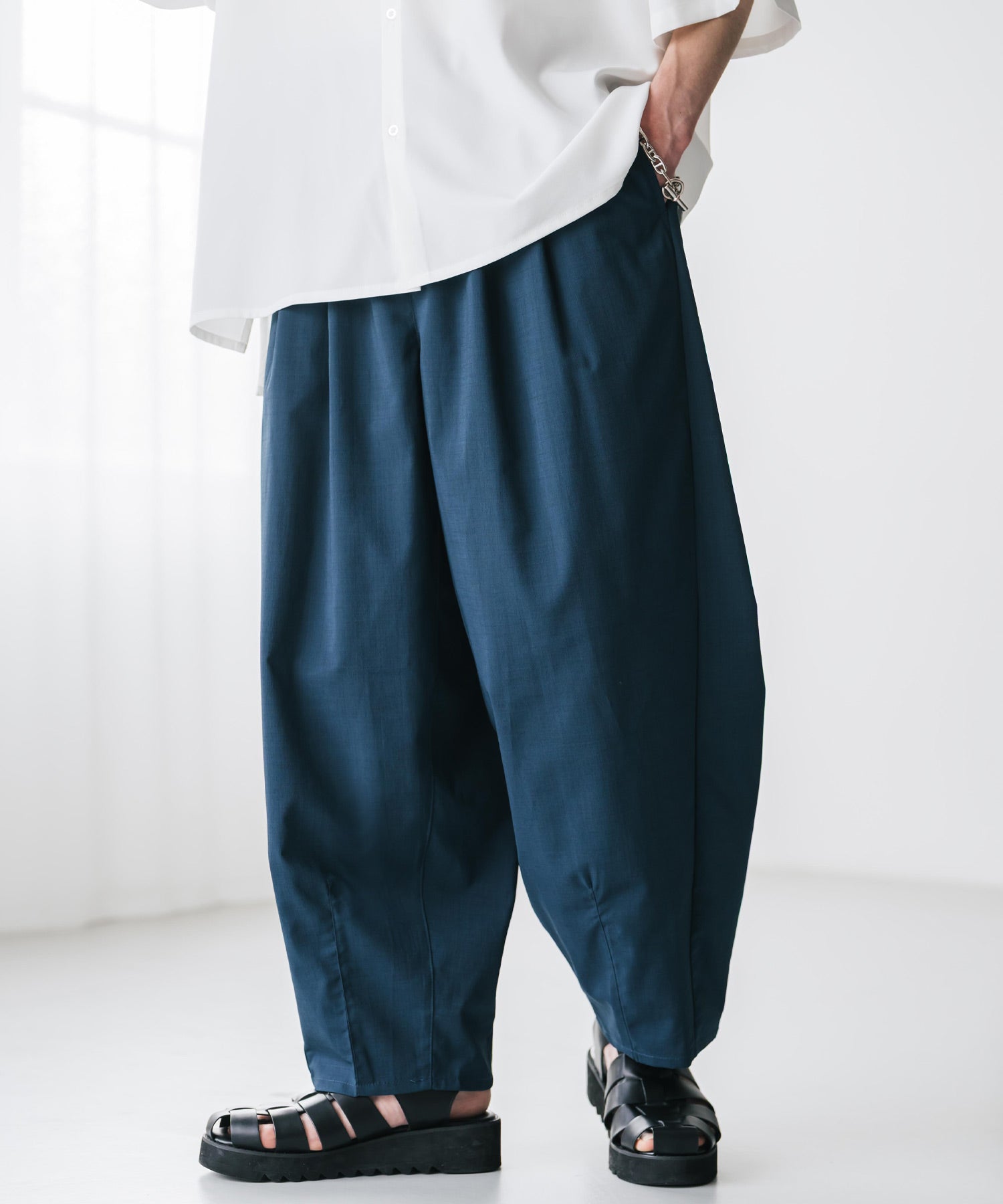 ロッキーモンロー Rocky Monroe バルーンパンツ カーブ バレル 接触冷感 メンズ ワイド イージー テーパード リラックス タック リネンライク 吸水速乾 ストレッチ ひんやり 軽い 15481 （ブラウン） ブラウン