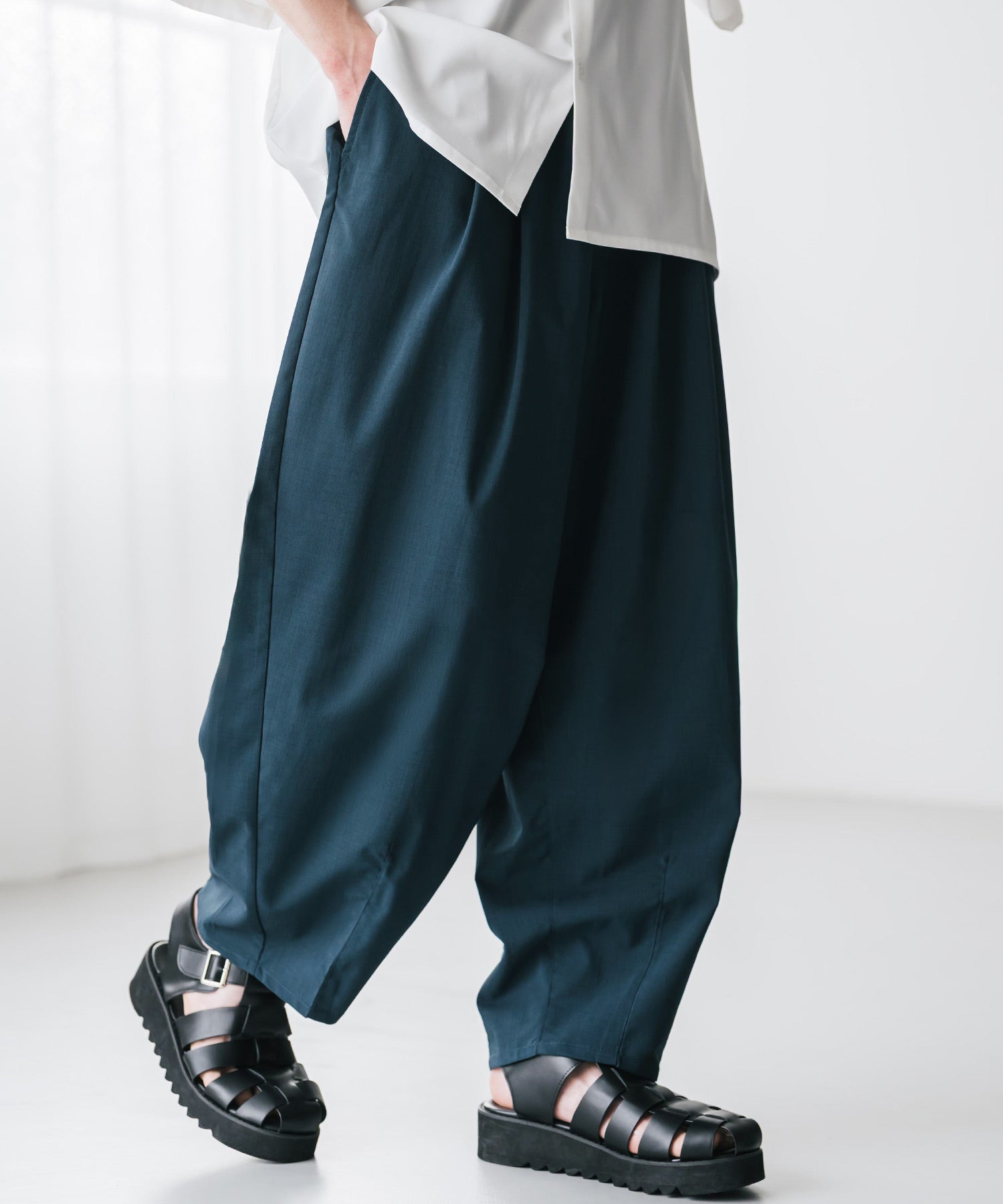 ロッキーモンロー Rocky Monroe バルーンパンツ カーブ バレル 接触冷感 メンズ ワイド イージー テーパード リラックス タック リネンライク 吸水速乾 ストレッチ ひんやり 軽い 15481 （ブラウン） ブラウン