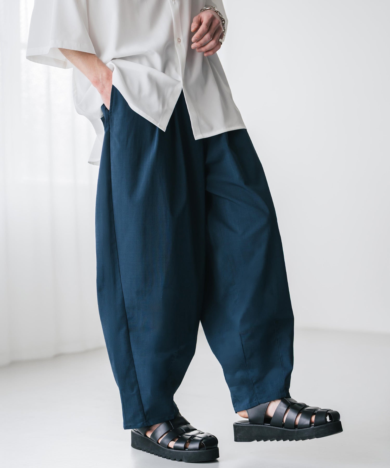 ロッキーモンロー Rocky Monroe バルーンパンツ カーブ バレル 接触冷感 メンズ ワイド イージー テーパード リラックス タック リネンライク 吸水速乾 ストレッチ ひんやり 軽い 15481 （ブラウン） ブラウン