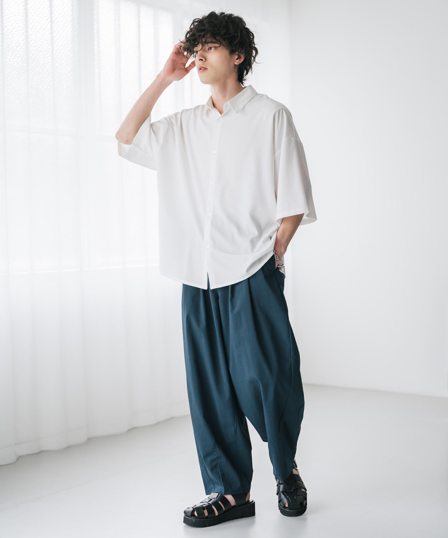 ロッキーモンロー Rocky Monroe バルーンパンツ カーブ バレル 接触冷感 メンズ ワイド イージー テーパード リラックス タック リネンライク 吸水速乾 ストレッチ ひんやり 軽い 15481 （ブラウン） ブラウン