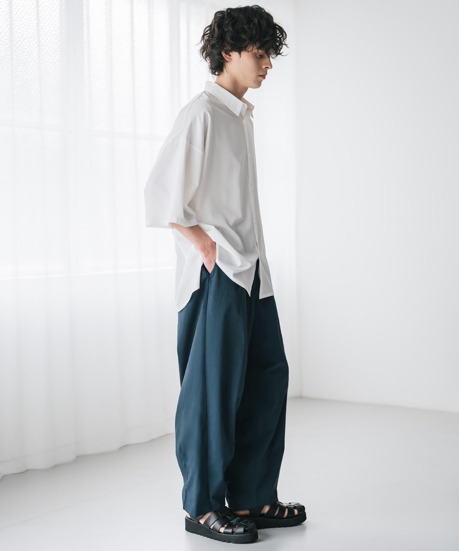 ロッキーモンロー Rocky Monroe バルーンパンツ カーブ バレル 接触冷感 メンズ ワイド イージー テーパード リラックス タック リネンライク 吸水速乾 ストレッチ ひんやり 軽い 15481 （ブラウン） ブラウン