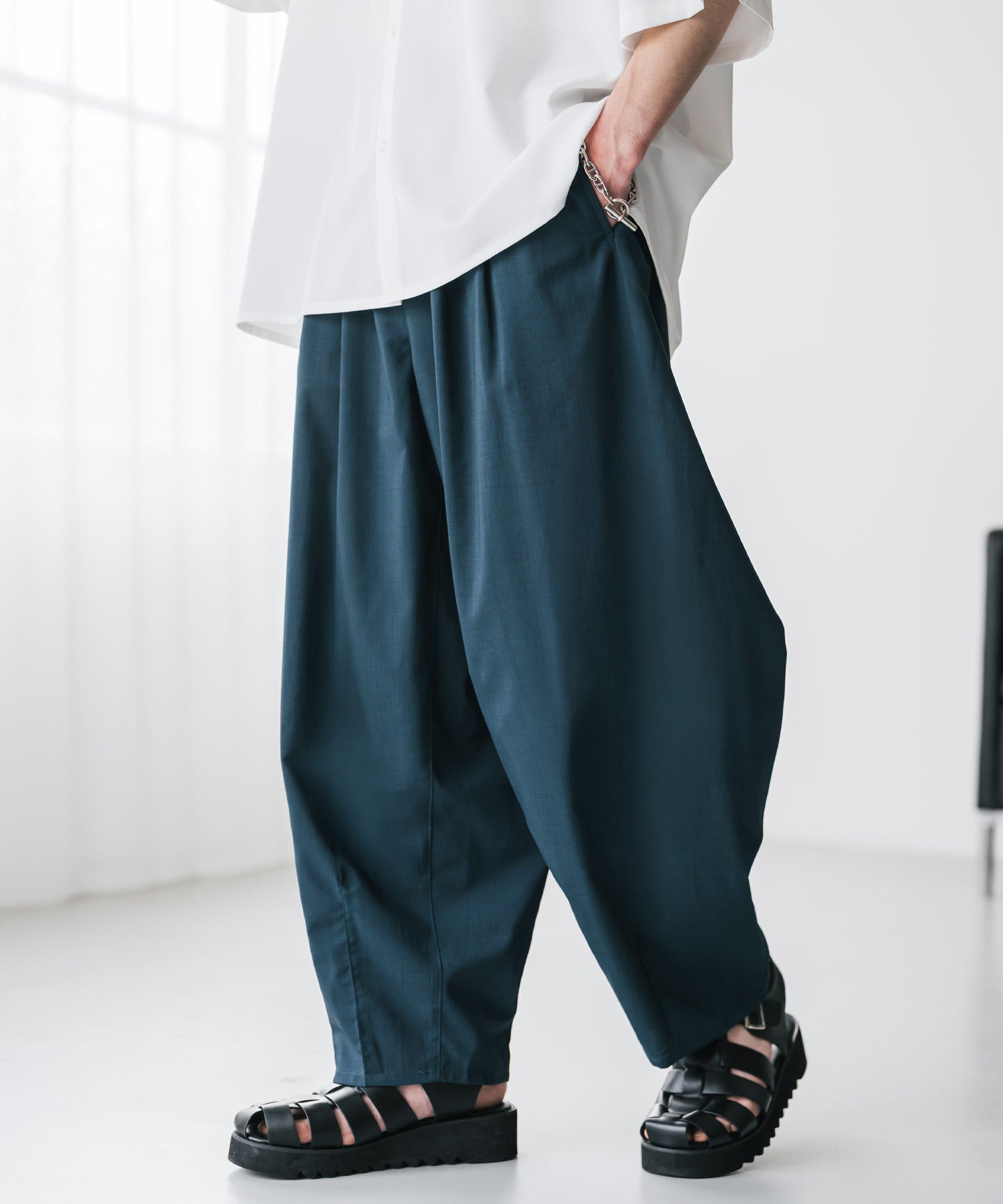 ロッキーモンロー Rocky Monroe バルーンパンツ カーブ バレル 接触冷感 メンズ ワイド イージー テーパード リラックス タック リネンライク 吸水速乾 ストレッチ ひんやり 軽い 15481 （ブラウン） ブラウン
