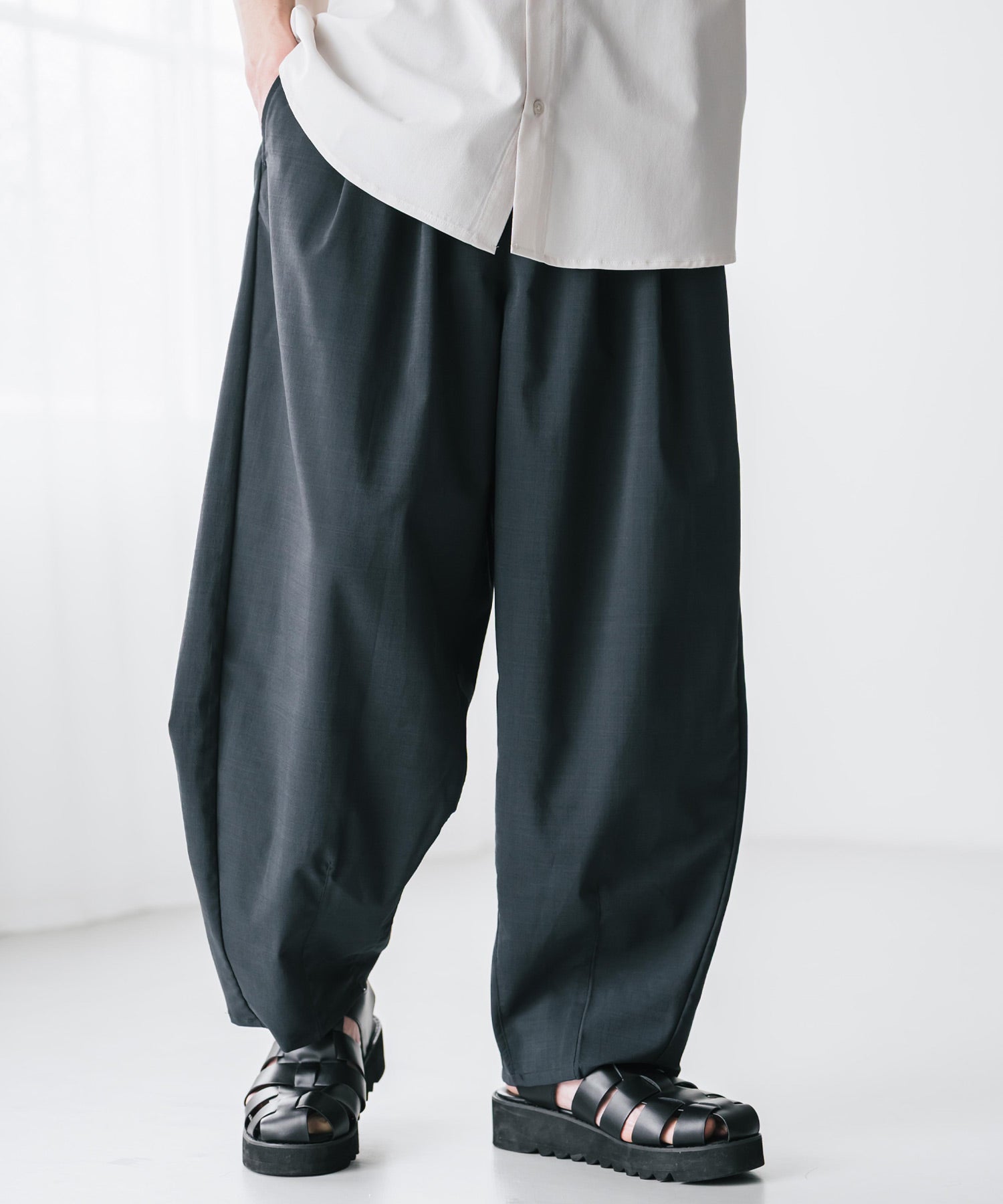ロッキーモンロー Rocky Monroe バルーンパンツ カーブ バレル 接触冷感 メンズ ワイド イージー テーパード リラックス タック リネンライク 吸水速乾 ストレッチ ひんやり 軽い 15481 （ブラウン） ブラウン