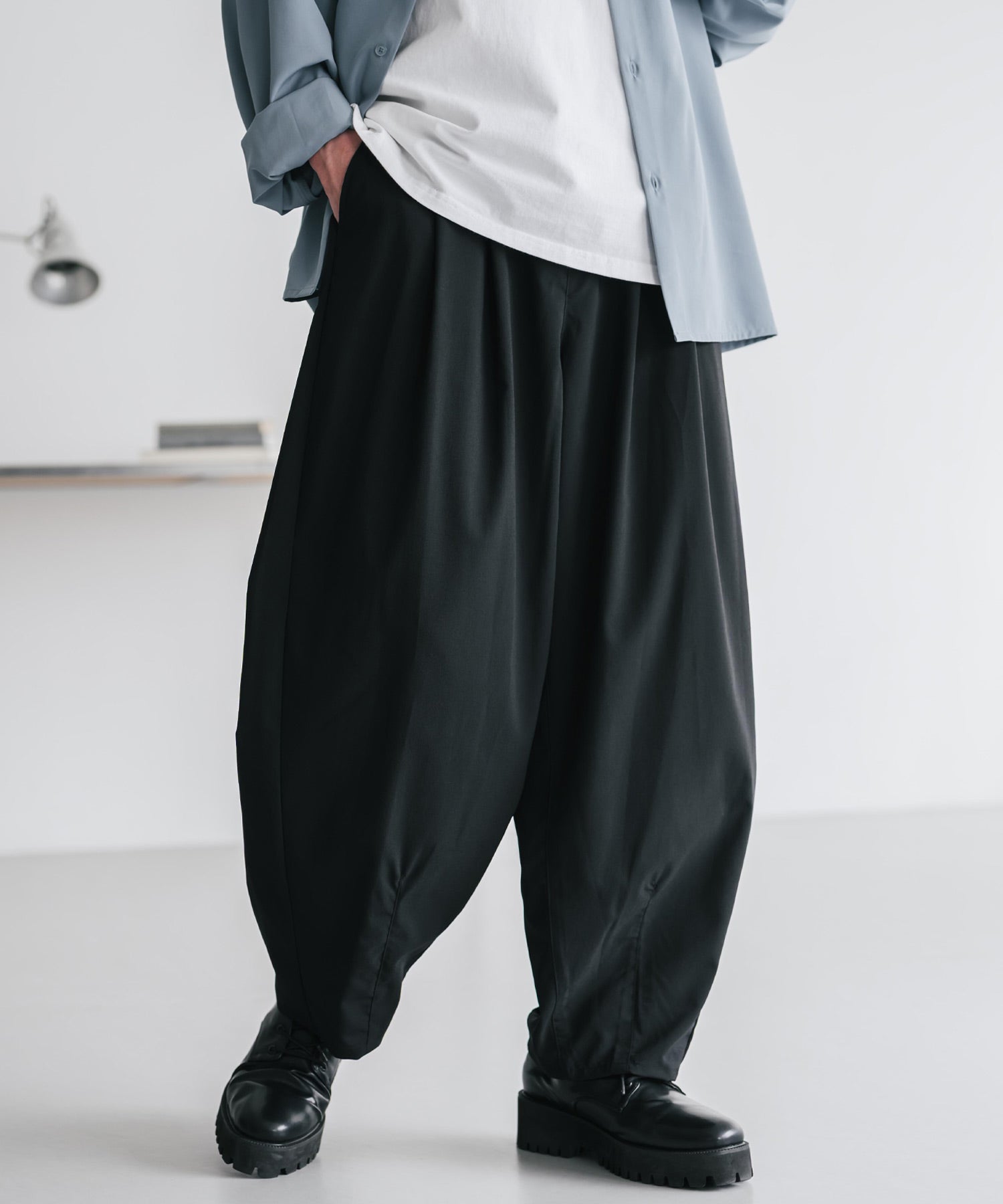 ロッキーモンロー Rocky Monroe バルーンパンツ カーブ バレル 接触冷感 メンズ ワイド イージー テーパード リラックス タック リネンライク 吸水速乾 ストレッチ ひんやり 軽い 15481 （ブラック） ブラック