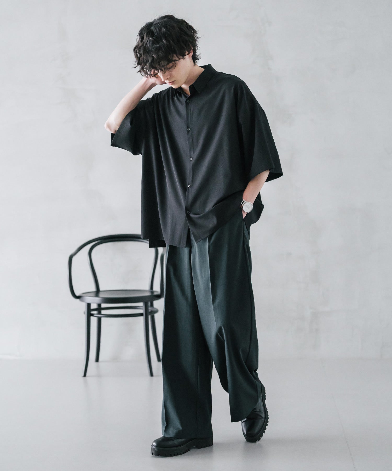 ロッキーモンロー Rocky Monroe スラックス ワイドパンツ 接触冷感 メンズ ストレート イージー ルーズ センタープレス ワンタック バックシャーリング リネンライク 多機能 ストレッチ 15483 （ブルーグリーン） ブルーグリーン
