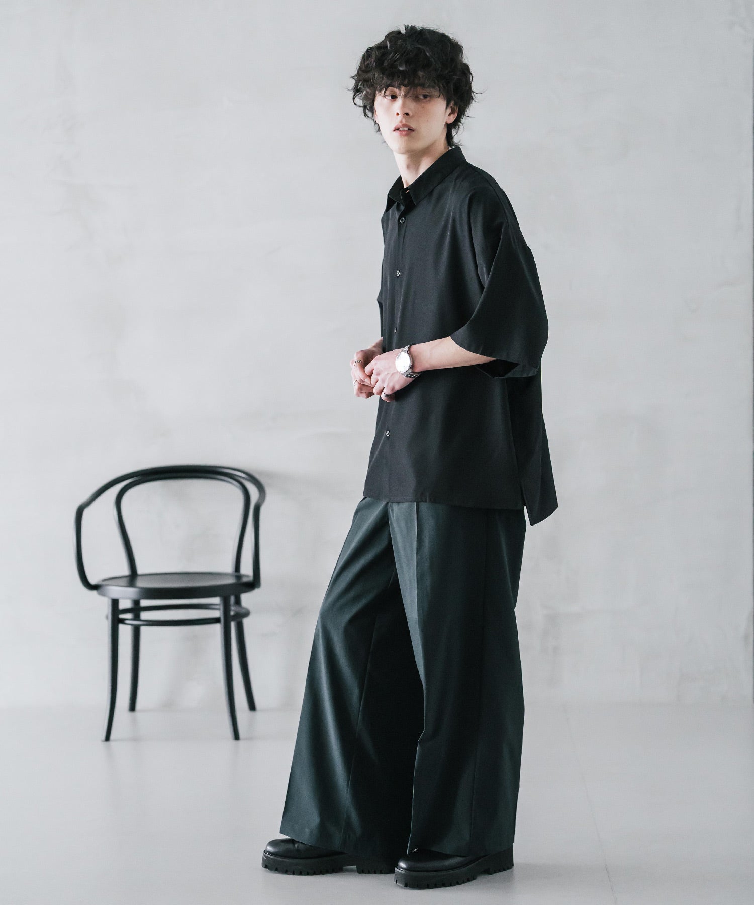 ロッキーモンロー Rocky Monroe スラックス ワイドパンツ 接触冷感 メンズ ストレート イージー ルーズ センタープレス ワンタック バックシャーリング リネンライク 多機能 ストレッチ 15483 （ブルーグリーン） ブルーグリーン