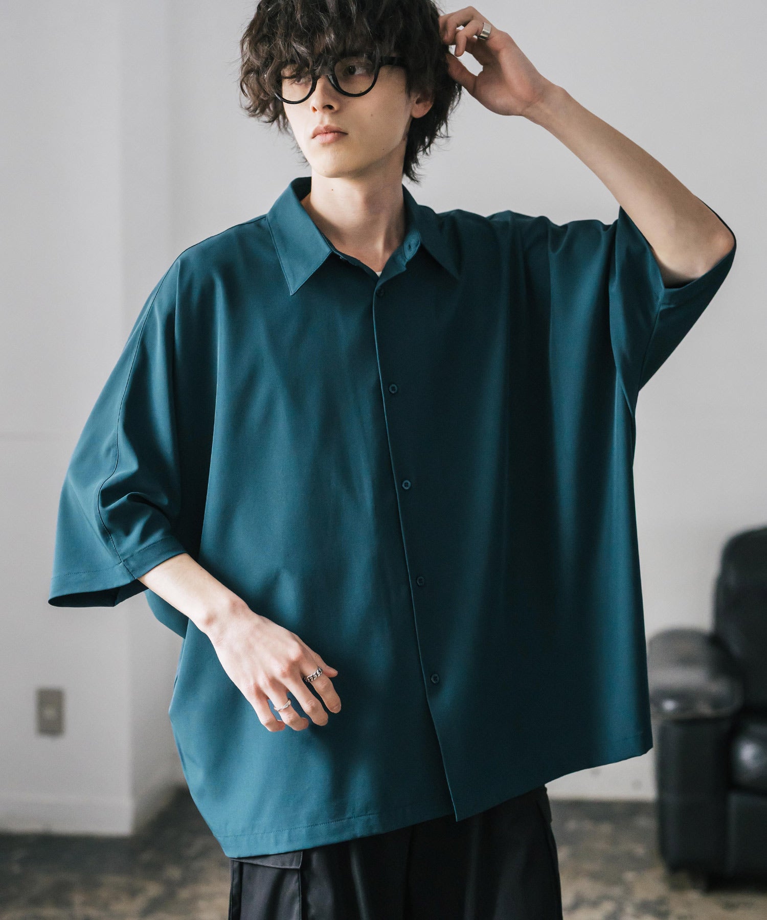 ロッキーモンロー Rocky Monroe 接触冷感 ドルマンシャツ 半袖 ストレッチ メンズ レディース 無地 とろみ オーバーサイズ ビッグシルエット リラックス ゆったり ドレープ 15365 （ブルー） ブルー