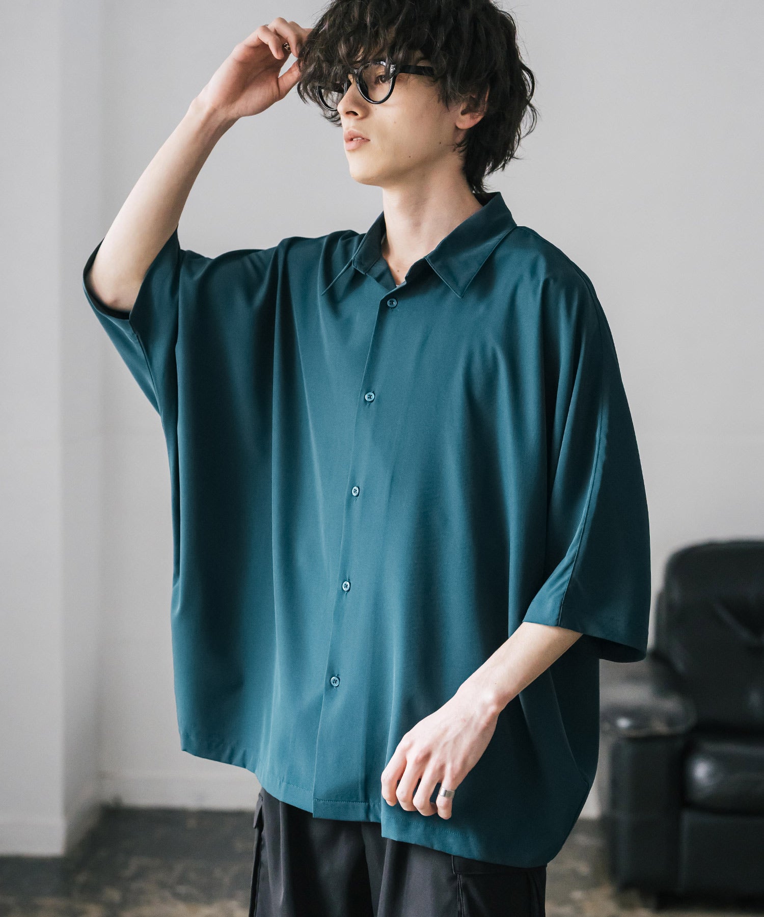 ロッキーモンロー Rocky Monroe 接触冷感 ドルマンシャツ 半袖 ストレッチ メンズ レディース 無地 とろみ オーバーサイズ ビッグシルエット リラックス ゆったり ドレープ 15365 （ブルー） ブルー