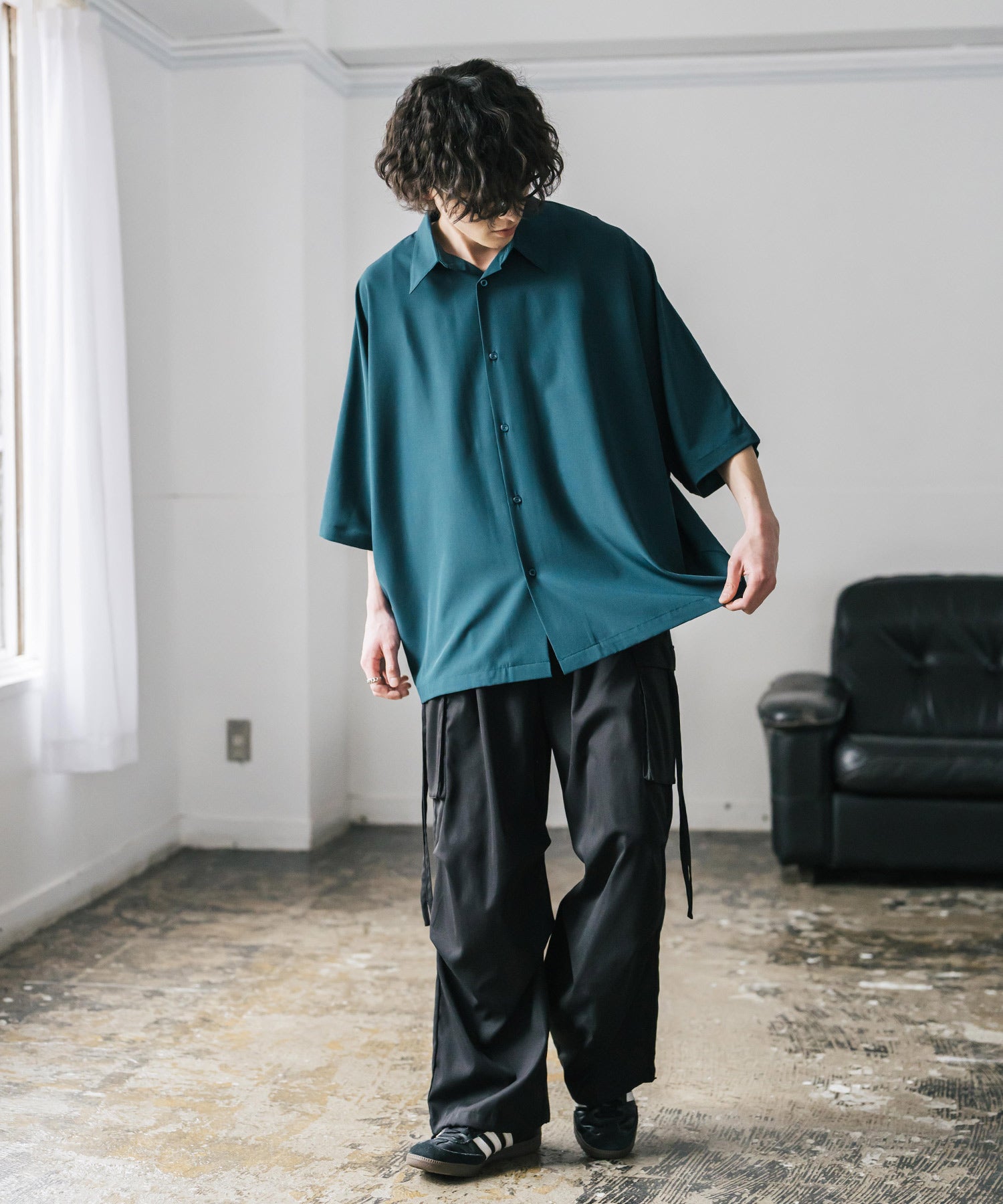 ロッキーモンロー Rocky Monroe 接触冷感 ドルマンシャツ 半袖 ストレッチ メンズ レディース 無地 とろみ オーバーサイズ ビッグシルエット リラックス ゆったり ドレープ 15365 （ブルー） ブルー