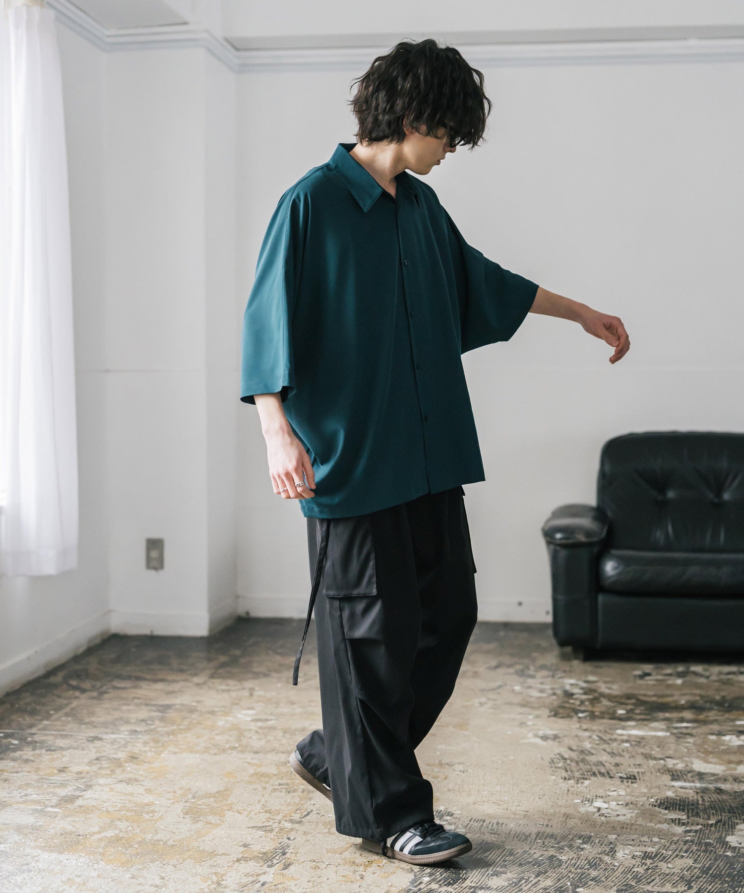 ロッキーモンロー Rocky Monroe 接触冷感 ドルマンシャツ 半袖 ストレッチ メンズ レディース 無地 とろみ オーバーサイズ ビッグシルエット リラックス ゆったり ドレープ 15365 （ブルー） ブルー