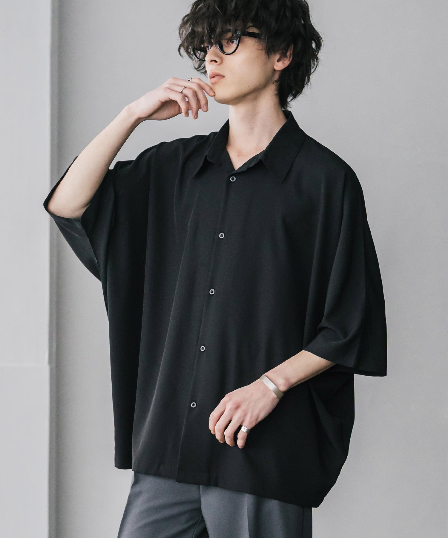 ロッキーモンロー Rocky Monroe 接触冷感 ドルマンシャツ 半袖 ストレッチ メンズ レディース 無地 とろみ オーバーサイズ ビッグシルエット リラックス ゆったり ドレープ 15365 （ブルー） ブルー