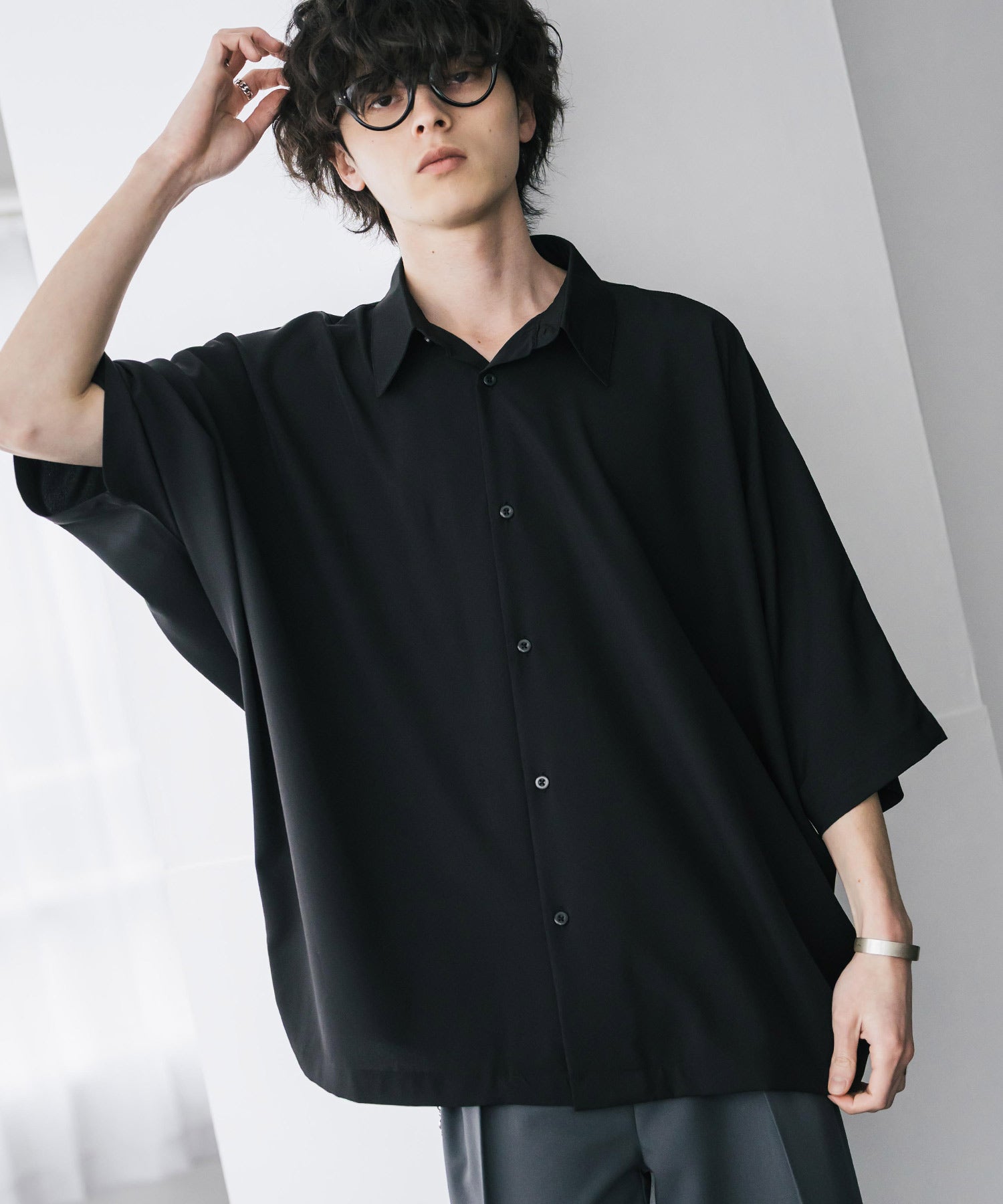 ロッキーモンロー Rocky Monroe 接触冷感 ドルマンシャツ 半袖 ストレッチ メンズ レディース 無地 とろみ オーバーサイズ ビッグシルエット リラックス ゆったり ドレープ 15365 （ブルー） ブルー