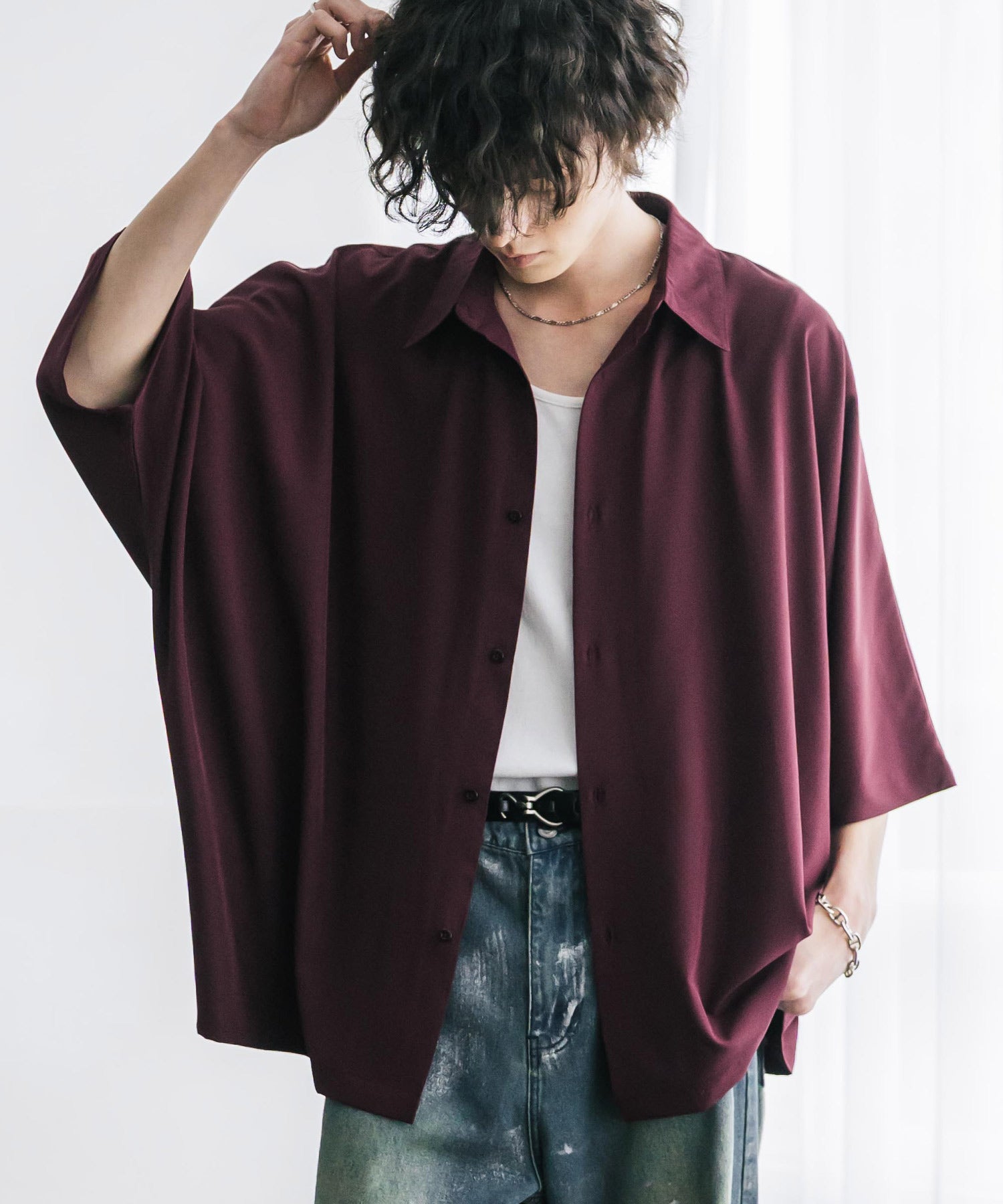 ロッキーモンロー Rocky Monroe 接触冷感 ドルマンシャツ 半袖 ストレッチ メンズ レディース 無地 とろみ オーバーサイズ ビッグシルエット リラックス ゆったり ドレープ 15365 （ブルー） ブルー
