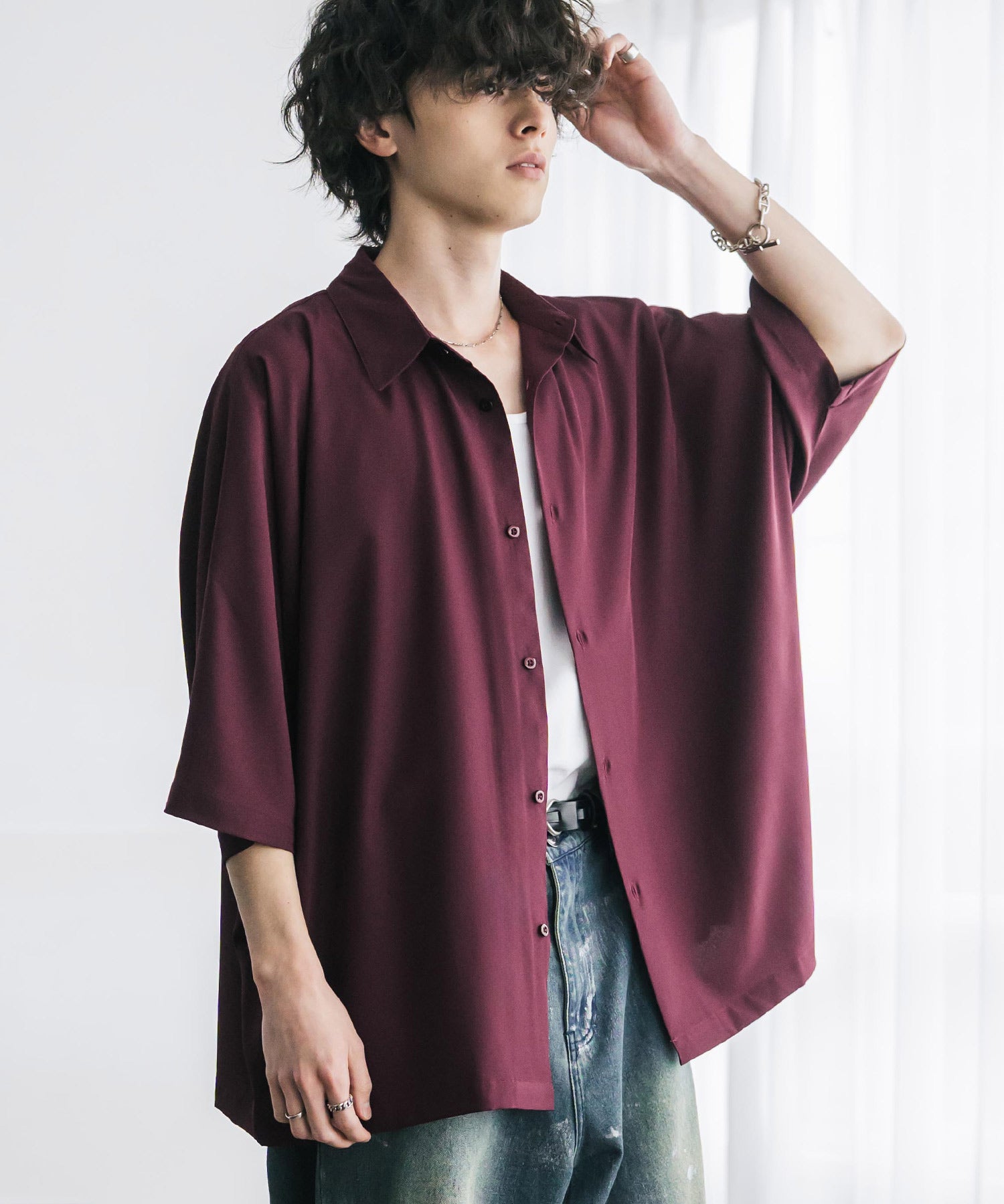 ロッキーモンロー Rocky Monroe 接触冷感 ドルマンシャツ 半袖 ストレッチ メンズ レディース 無地 とろみ オーバーサイズ ビッグシルエット リラックス ゆったり ドレープ 15365 （ブルー） ブルー