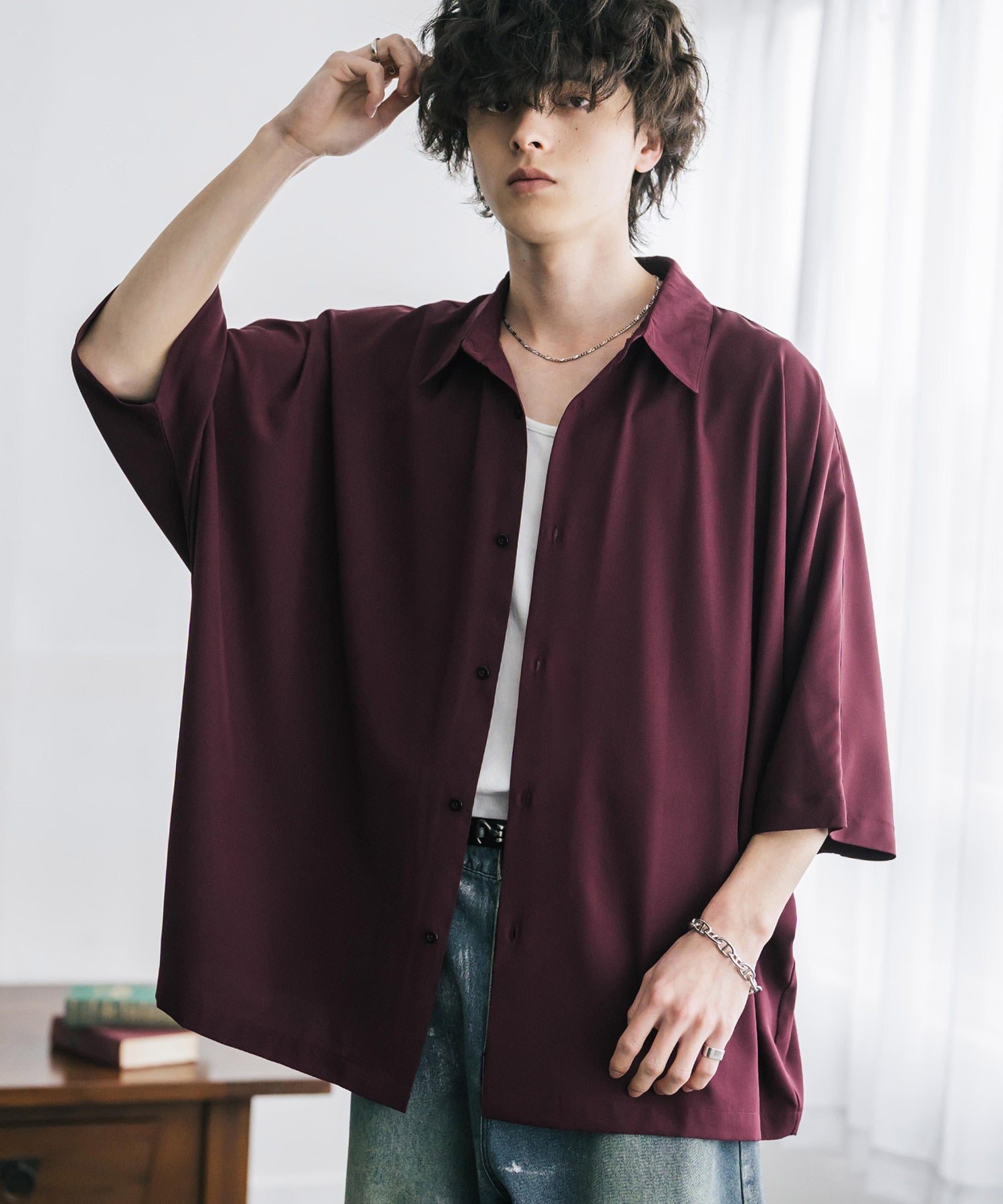 ロッキーモンロー Rocky Monroe 接触冷感 ドルマンシャツ 半袖 ストレッチ メンズ レディース 無地 とろみ オーバーサイズ ビッグシルエット リラックス ゆったり ドレープ 15365 （ブルー） ブルー