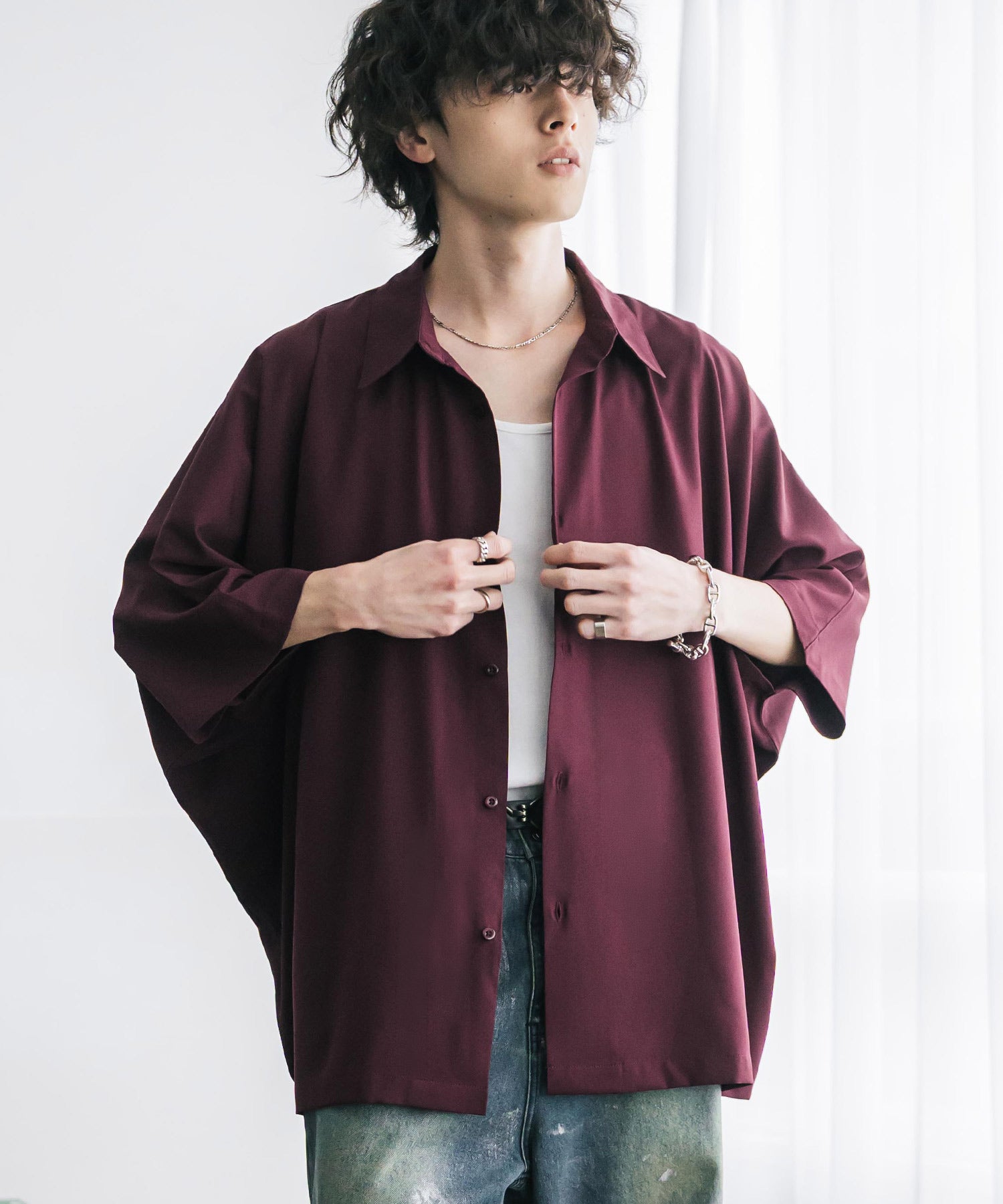 ロッキーモンロー Rocky Monroe 接触冷感 ドルマンシャツ 半袖 ストレッチ メンズ レディース 無地 とろみ オーバーサイズ ビッグシルエット リラックス ゆったり ドレープ 15365 （ブルー） ブルー