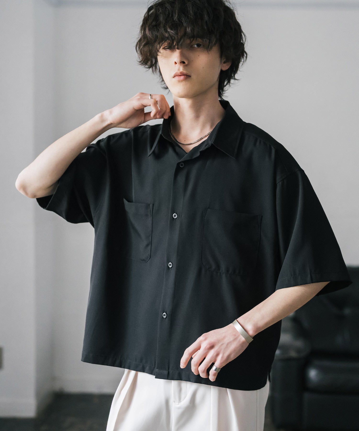 ロッキーモンロー Rocky Monroe 接触冷感 シャツ 半袖 短丈 ストレッチ メンズ レディース ショート丈 無地 とろみ オーバーサイズ ビッグシルエット リラックス ゆったり 15366 （バーガンディ） バーガンディ
