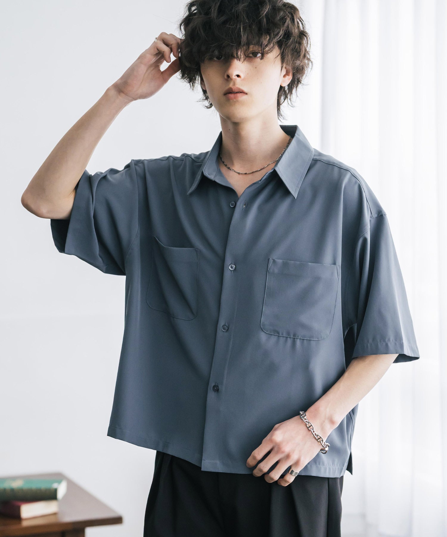 ロッキーモンロー Rocky Monroe 接触冷感 シャツ 半袖 短丈 ストレッチ メンズ レディース ショート丈 無地 とろみ オーバーサイズ ビッグシルエット リラックス ゆったり 15366 （バーガンディ） バーガンディ