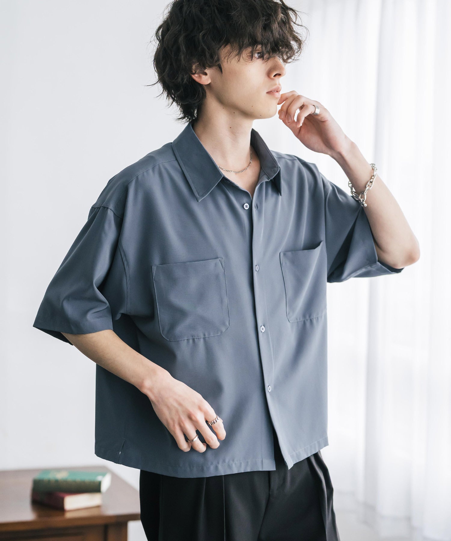 ロッキーモンロー Rocky Monroe 接触冷感 シャツ 半袖 短丈 ストレッチ メンズ レディース ショート丈 無地 とろみ オーバーサイズ ビッグシルエット リラックス ゆったり 15366 （バーガンディ） バーガンディ