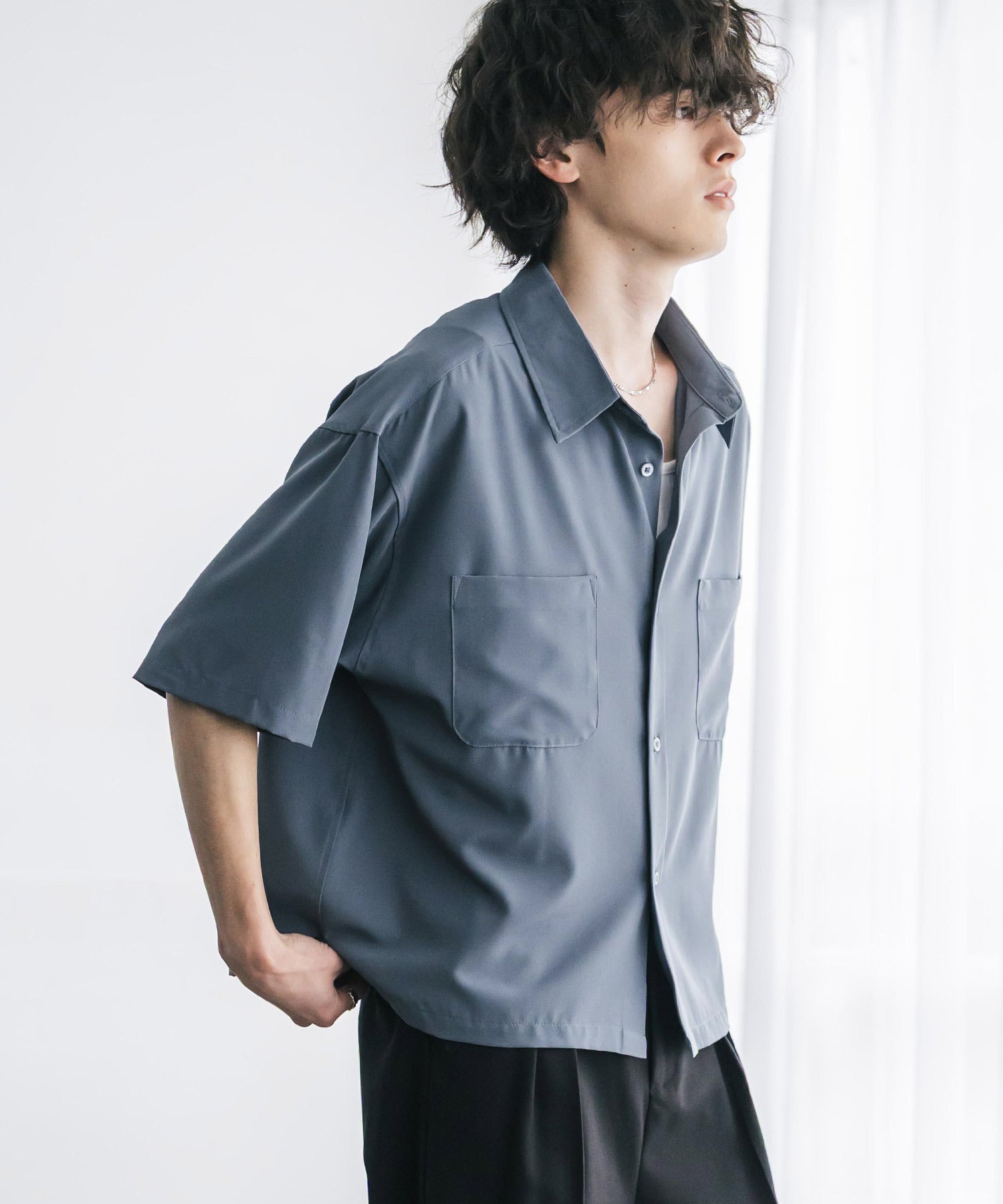 ロッキーモンロー Rocky Monroe 接触冷感 シャツ 半袖 短丈 ストレッチ メンズ レディース ショート丈 無地 とろみ オーバーサイズ ビッグシルエット リラックス ゆったり 15366 （バーガンディ） バーガンディ