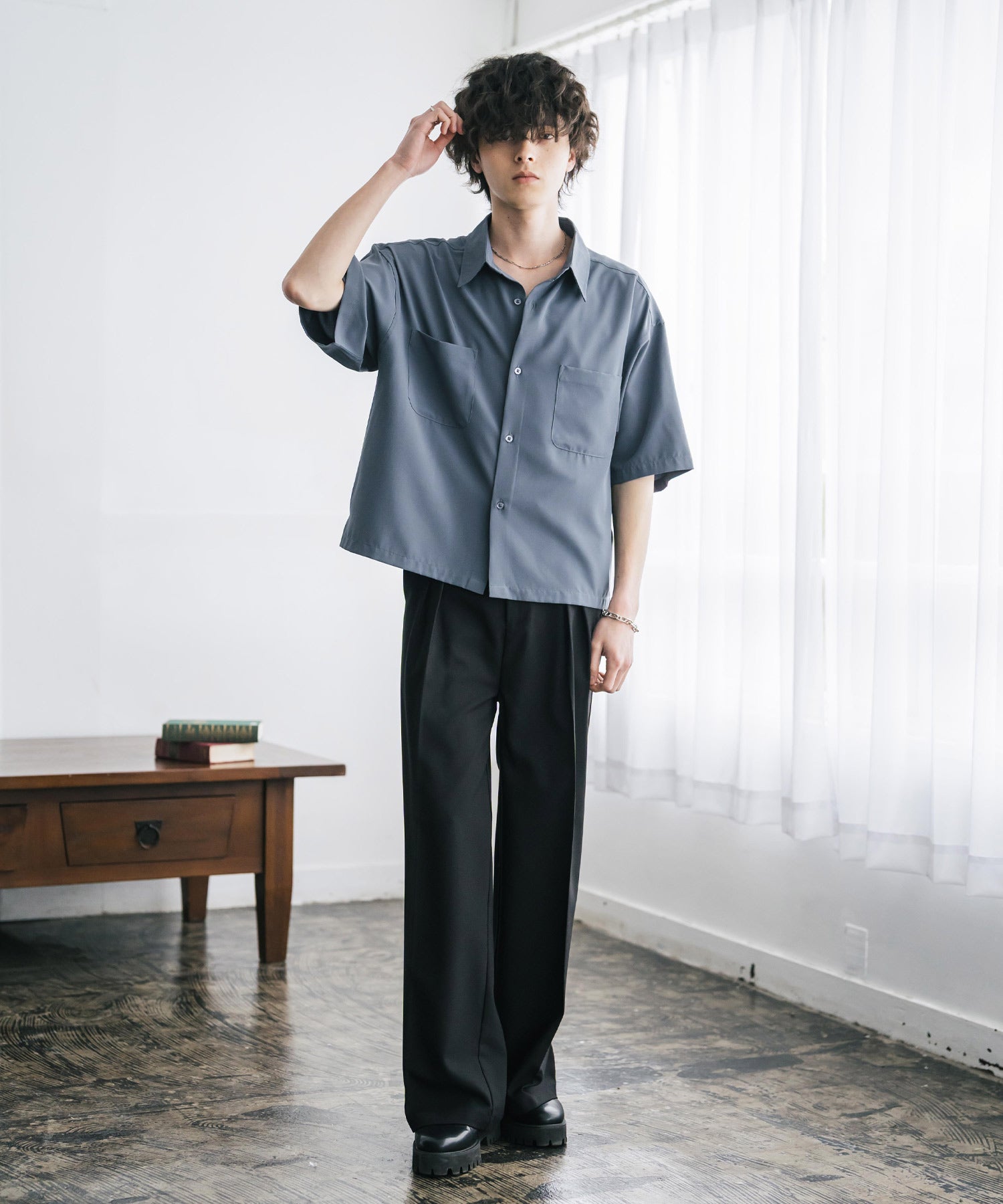 ロッキーモンロー Rocky Monroe 接触冷感 シャツ 半袖 短丈 ストレッチ メンズ レディース ショート丈 無地 とろみ オーバーサイズ ビッグシルエット リラックス ゆったり 15366 （バーガンディ） バーガンディ