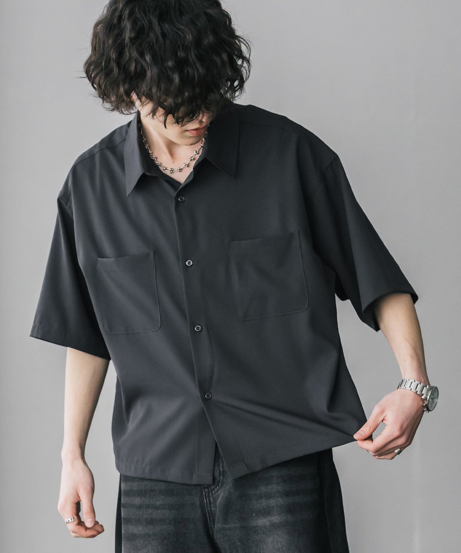 ロッキーモンロー Rocky Monroe 接触冷感 シャツ 半袖 短丈 ストレッチ メンズ レディース ショート丈 無地 とろみ オーバーサイズ ビッグシルエット リラックス ゆったり 15366 （バーガンディ） バーガンディ