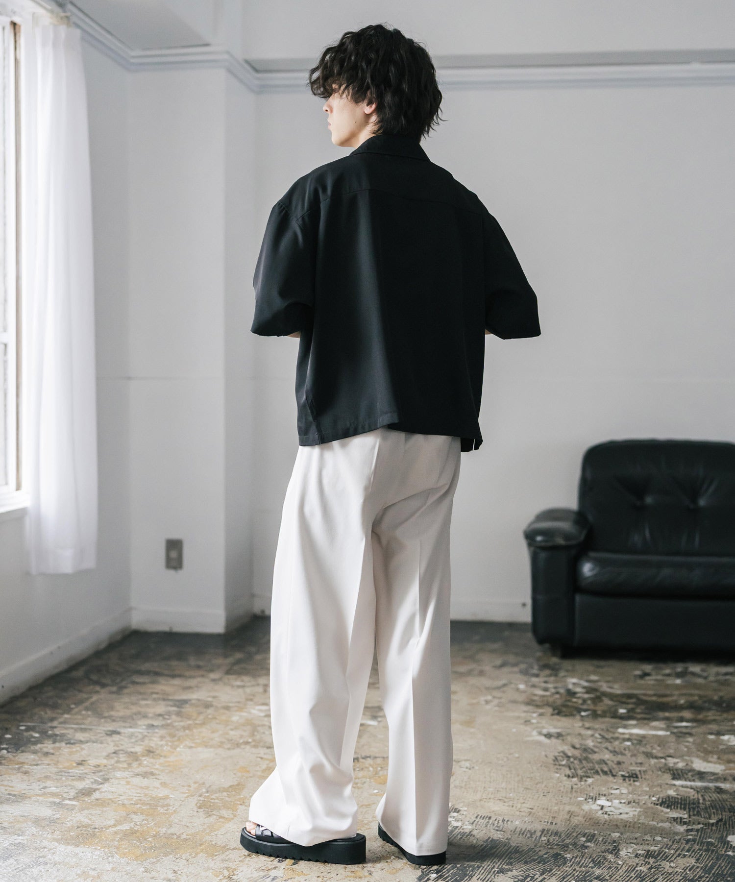ロッキーモンロー Rocky Monroe 接触冷感 シャツ 半袖 短丈 ストレッチ メンズ レディース ショート丈 無地 とろみ オーバーサイズ ビッグシルエット リラックス ゆったり 15366 （ブルー） ブルー