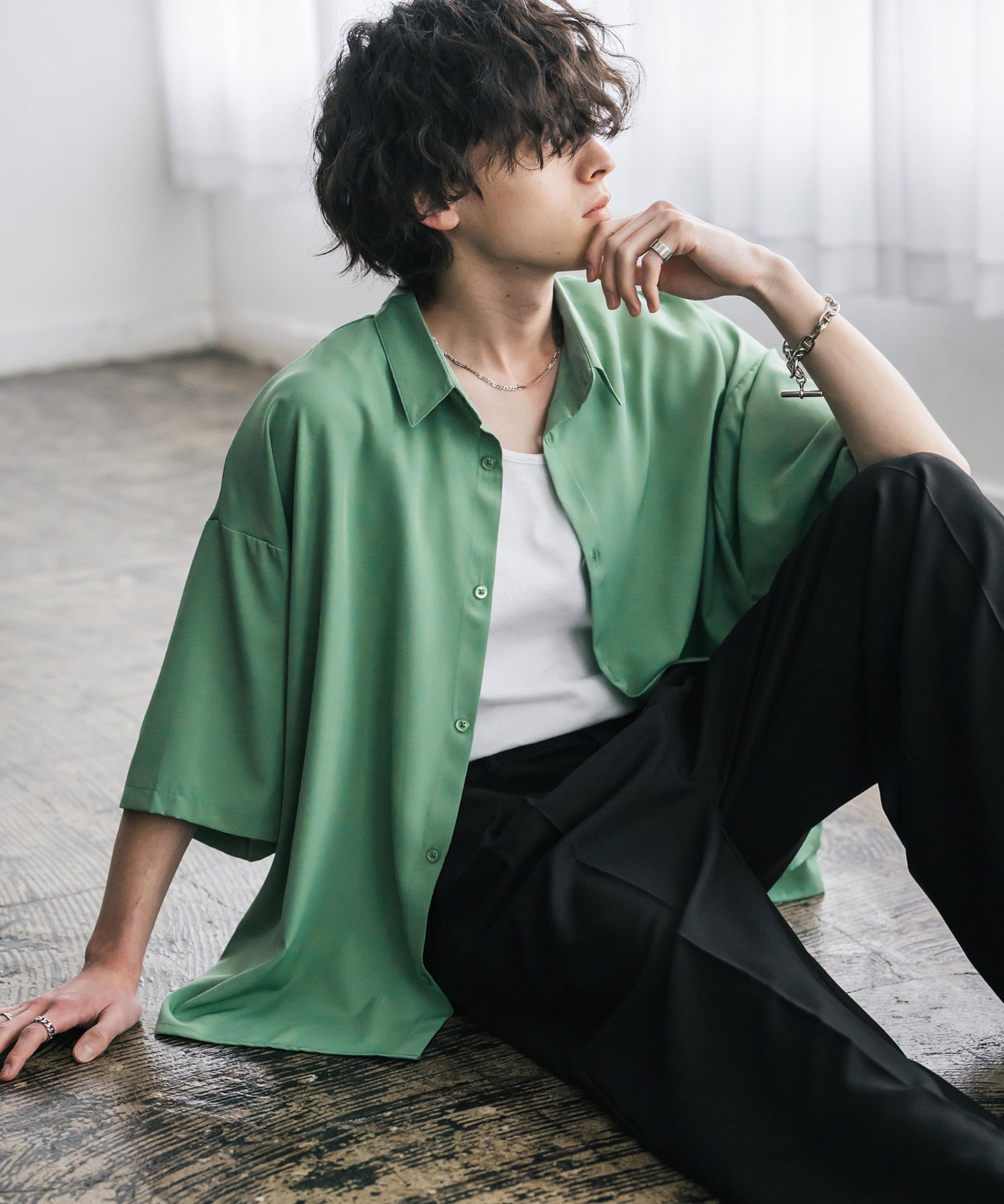 ロッキーモンロー Rocky Monroe 接触冷感 ビッグシャツ 半袖 ストレッチ メンズ レディース 無地 とろみ オーバーサイズ ビッグシルエット ドレープ 微光沢 清涼感 14208 （ミント） ミント