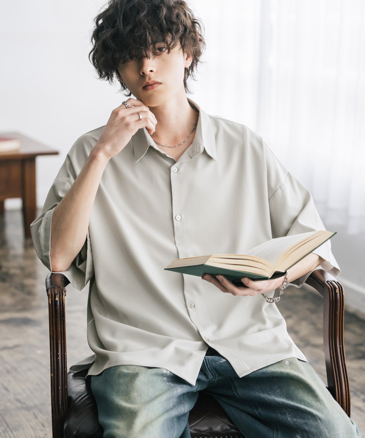 ロッキーモンロー Rocky Monroe 接触冷感 ビッグシャツ 半袖 ストレッチ メンズ レディース 無地 とろみ オーバーサイズ ビッグシルエット ドレープ 微光沢 清涼感 14208 （L.グレー） L.グレー