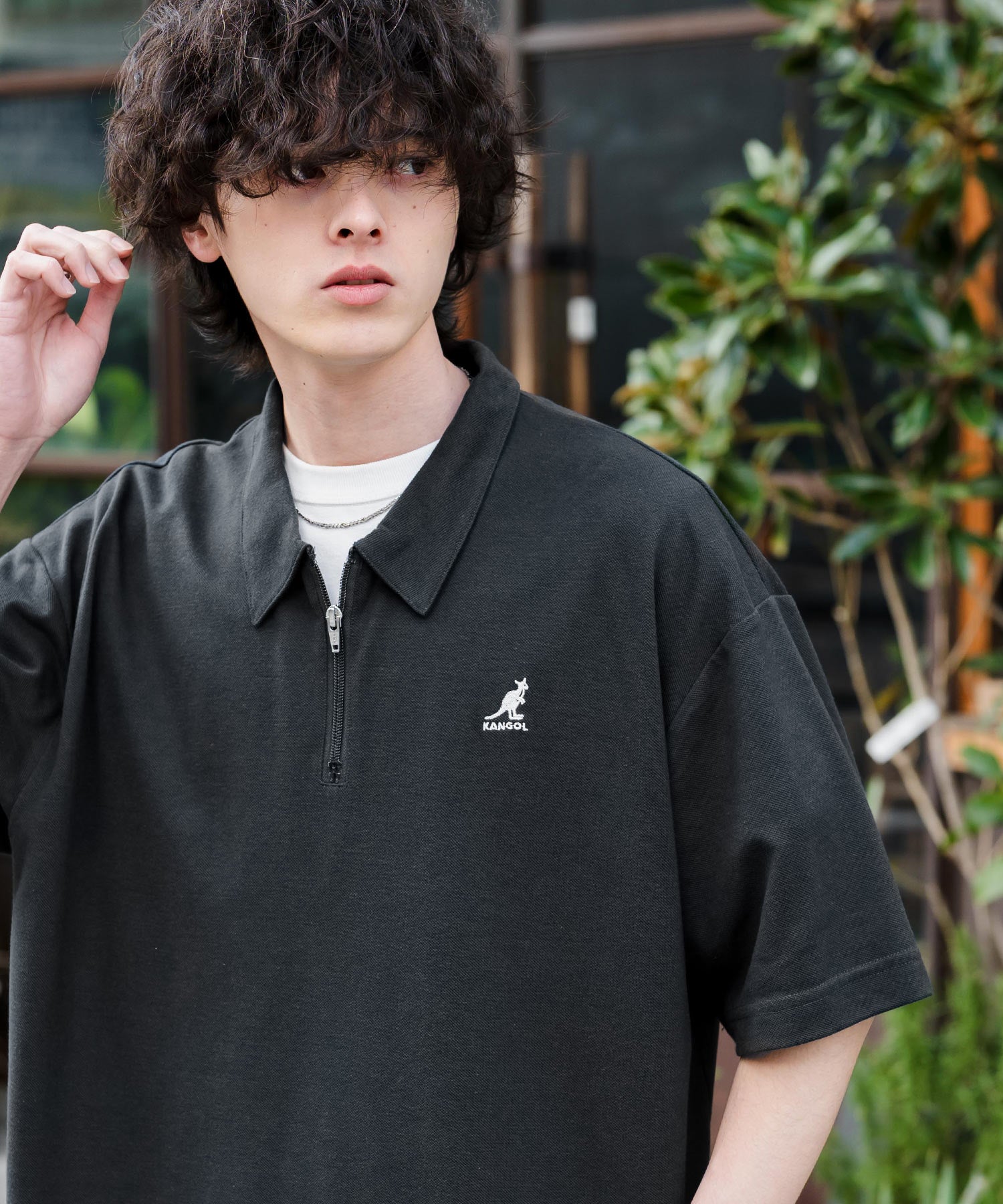 ロッキーモンロー Rocky Monroe KANGOL カンゴール ポロシャツ ハーフジップ 半袖 接触冷感 メンズ レディース 鹿の子 カノコ オーバーサイズ ビッグシルエット 通気性 15474 （ブルー） ブルー