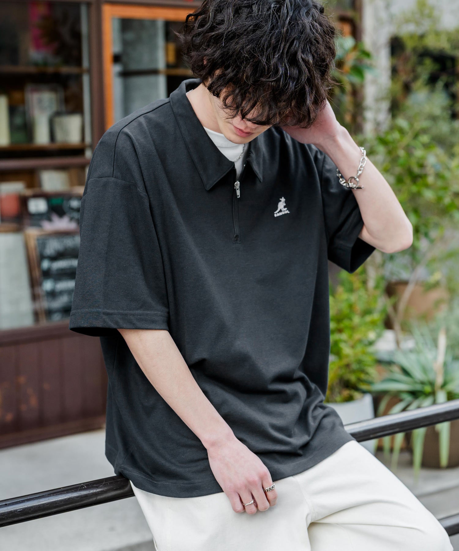 ロッキーモンロー Rocky Monroe KANGOL カンゴール ポロシャツ ハーフジップ 半袖 接触冷感 メンズ レディース 鹿の子 カノコ オーバーサイズ ビッグシルエット 通気性 15474 （ブルー） ブルー