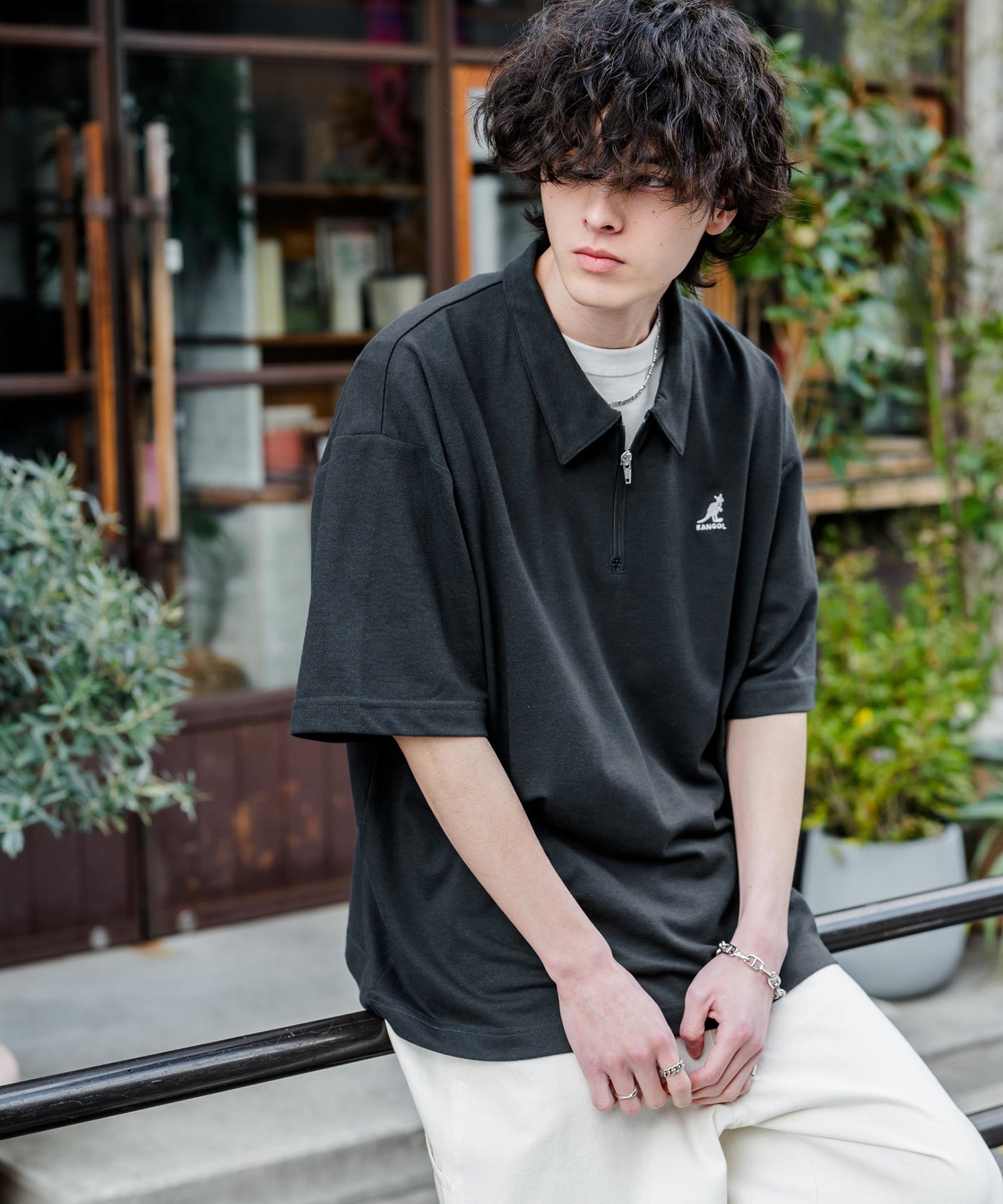 ロッキーモンロー Rocky Monroe KANGOL カンゴール ポロシャツ ハーフジップ 半袖 接触冷感 メンズ レディース 鹿の子 カノコ オーバーサイズ ビッグシルエット 通気性 15474 （ブルー） ブルー