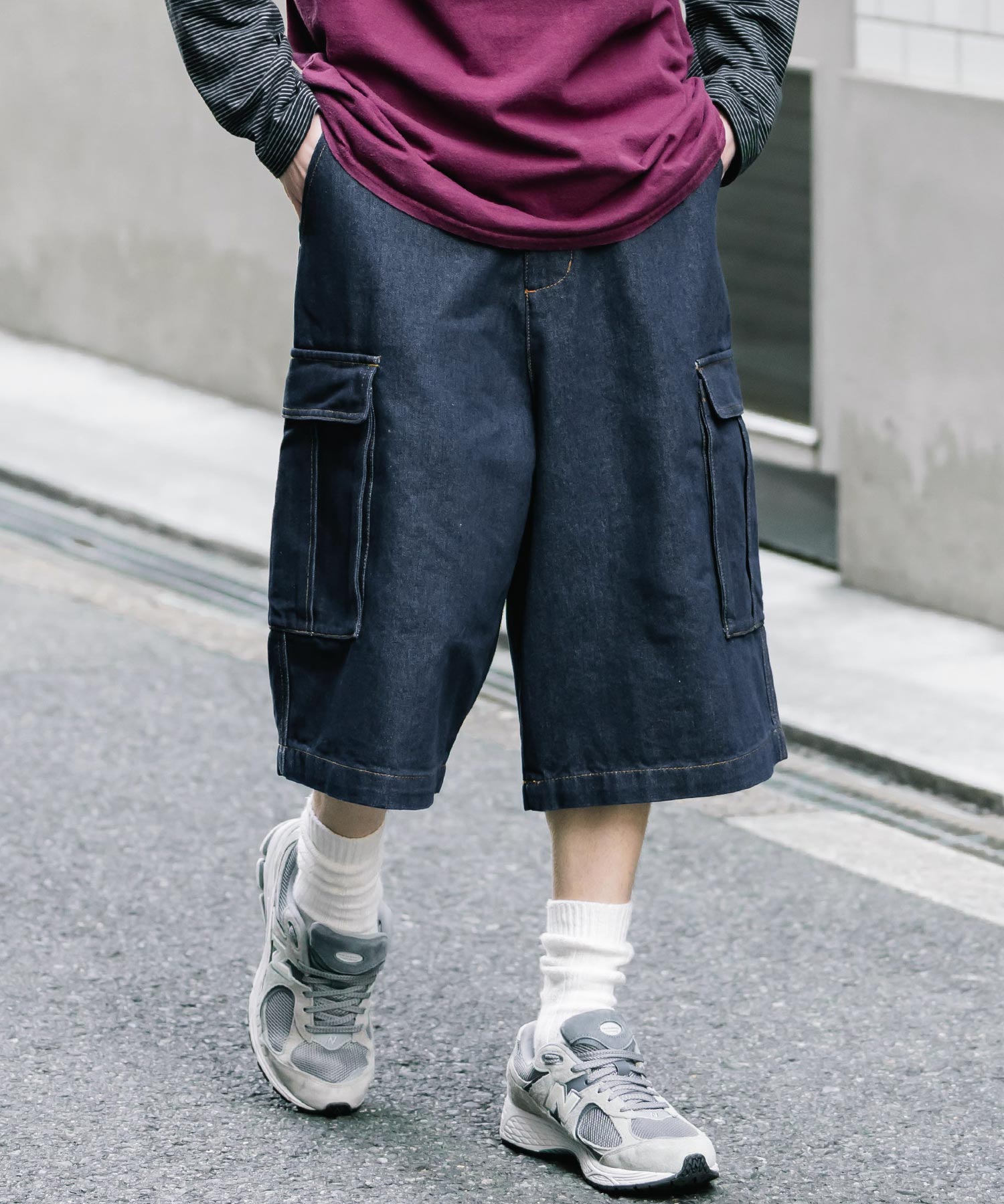 ロッキーモンロー Rocky Monroe カーゴパンツ デニム ハーフ メンズ レディース ショートパンツ ワイド 短パン 膝下 半パン ケミカルウォッシュ オーバーダイ リラックス ゆったり 15382 （ワンウォッシュ） ワンウォッシュ