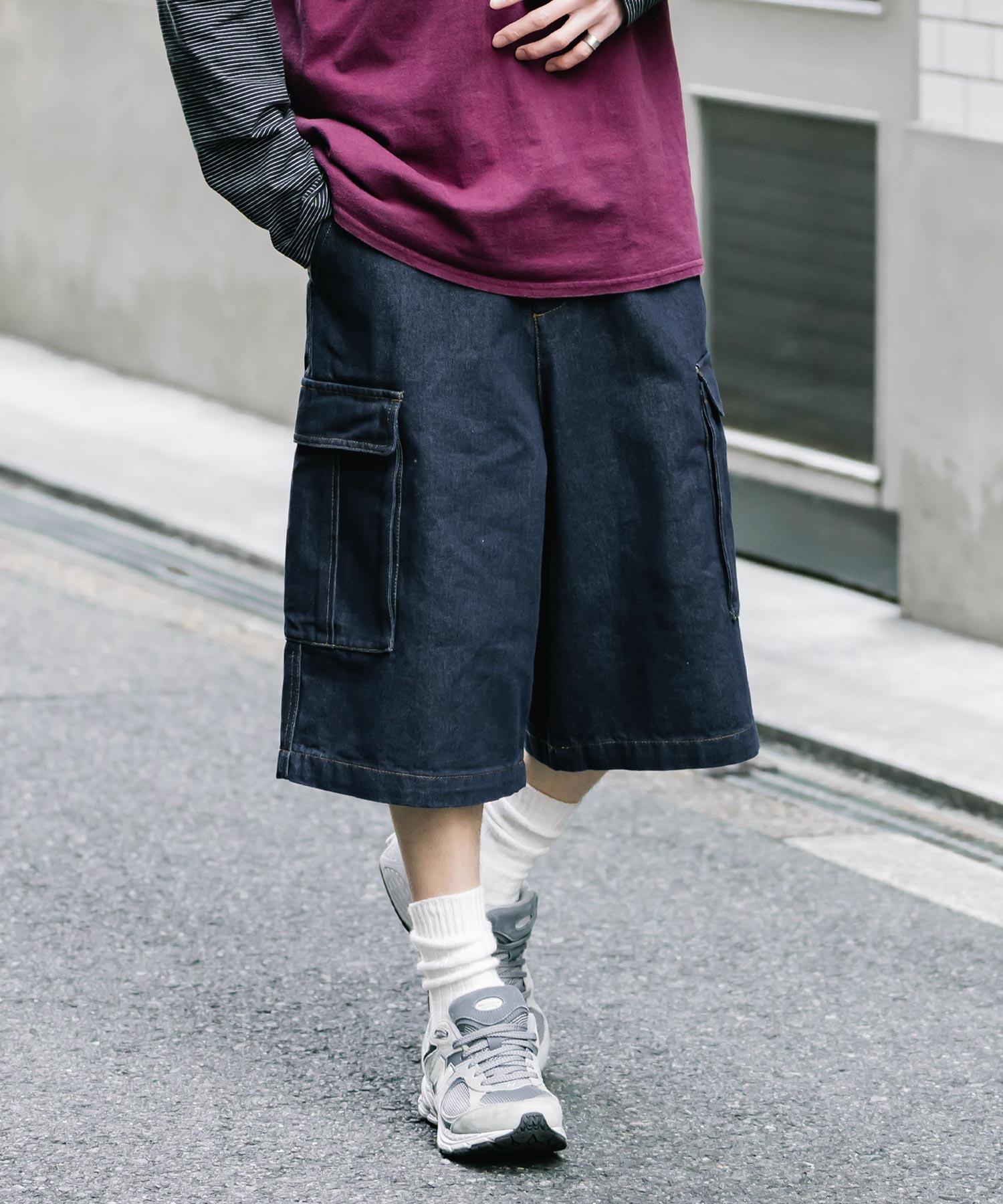 ロッキーモンロー Rocky Monroe カーゴパンツ デニム ハーフ メンズ レディース ショート ワイド 短パン 膝下 半パン ケミカルウォッシュ オーバーダイ リラックス ゆったり 15382 （ワンウォッシュ） ワンウォッシュ