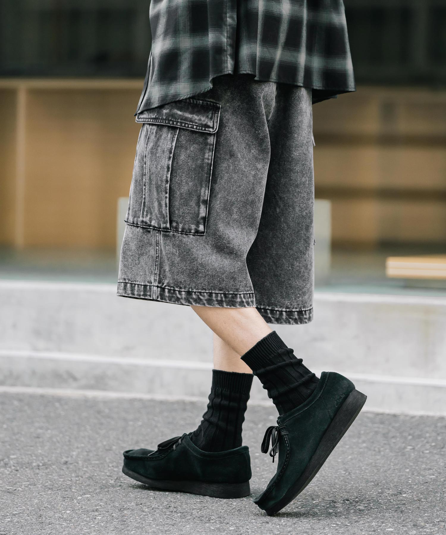 ロッキーモンロー Rocky Monroe カーゴパンツ デニム ハーフ メンズ レディース ショート ワイド 短パン 膝下 半パン ケミカルウォッシュ オーバーダイ リラックス ゆったり 15382 （ワンウォッシュ） ワンウォッシュ